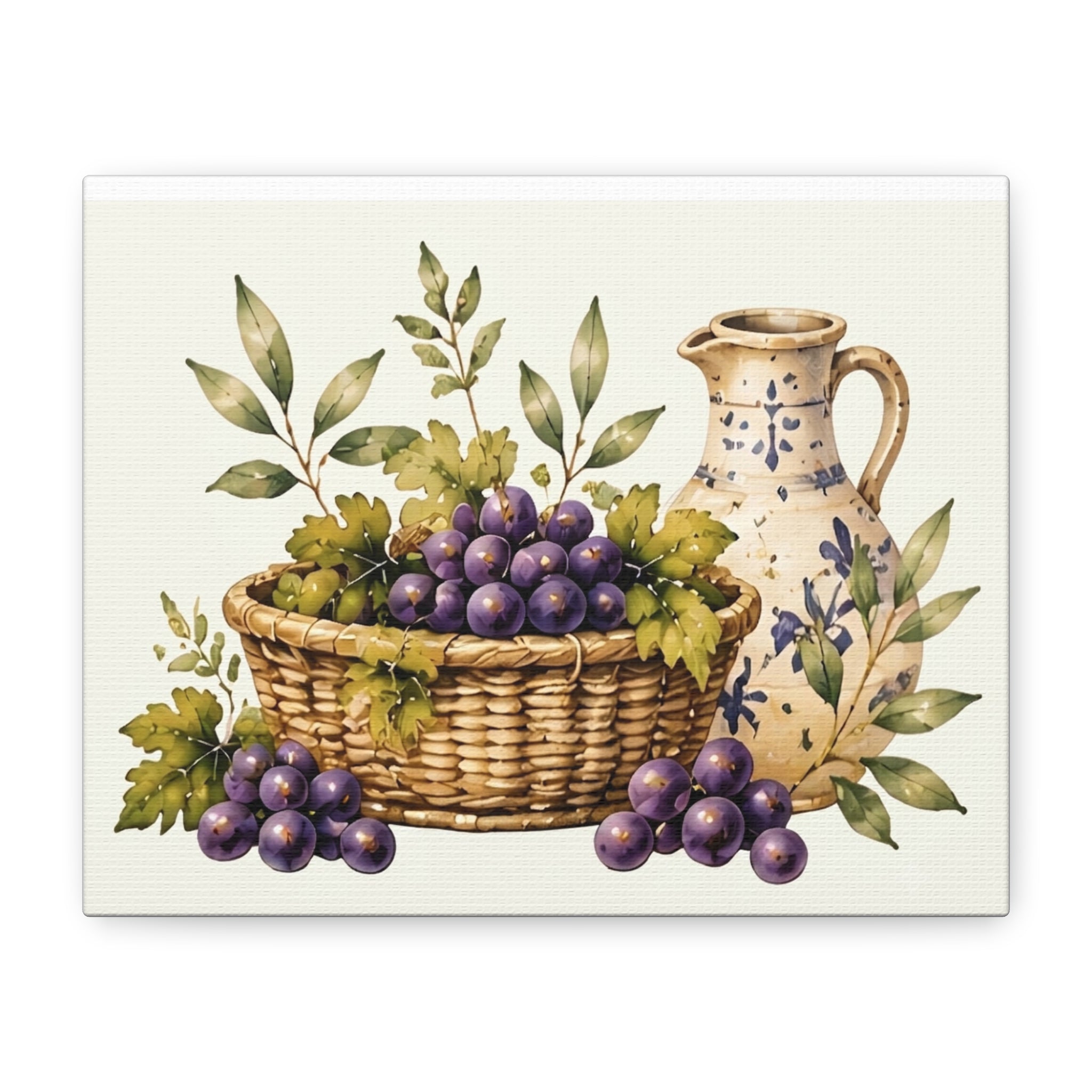 Grapes & Pitcher Matte Canvas Wall Art, Rustic Tuscan Kitchen Decor, Vintage Fruit Still Life Print, Dining Room Art, Solen