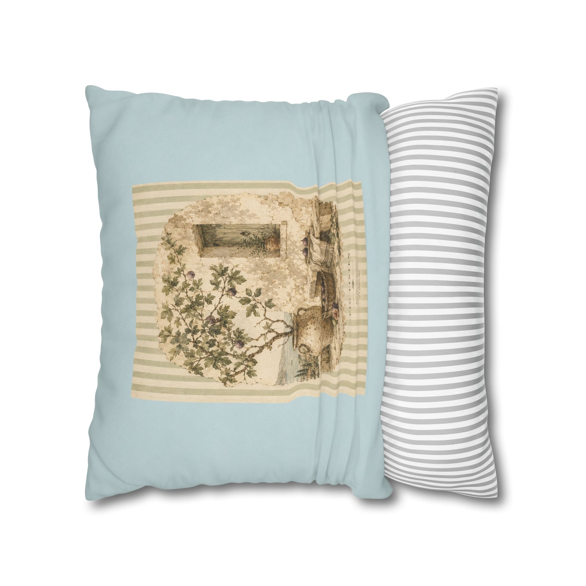 Fig Listen Throw Pillow Cover - Mediterranean Vintage Cushion - Tuscan Fig Tree Botanical Decor - Solen