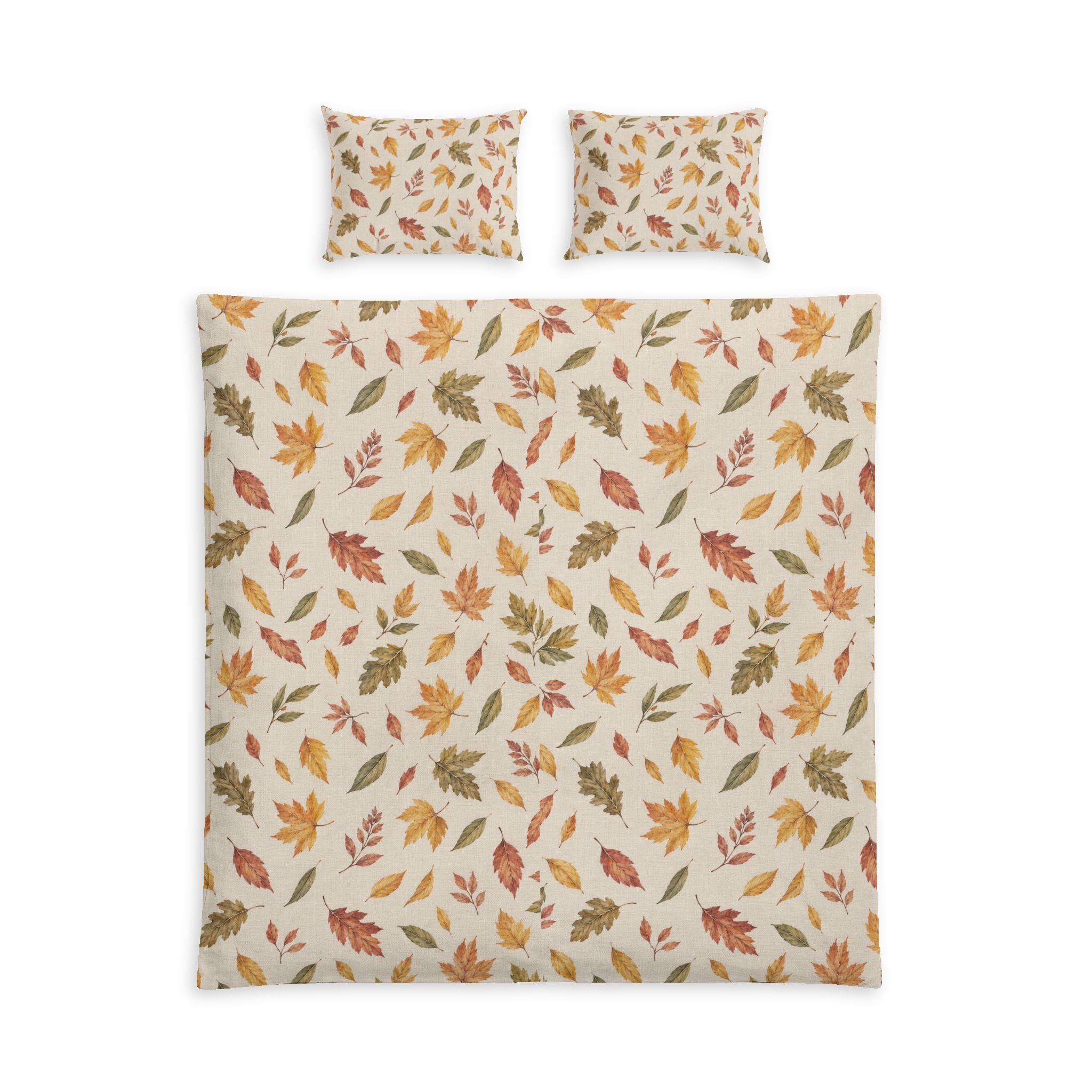 Autumn Leaves Duvet Cover Set, Fall Bedding with Pillowcases, Rustic Botanical Bedroom Decor,©SOLEN