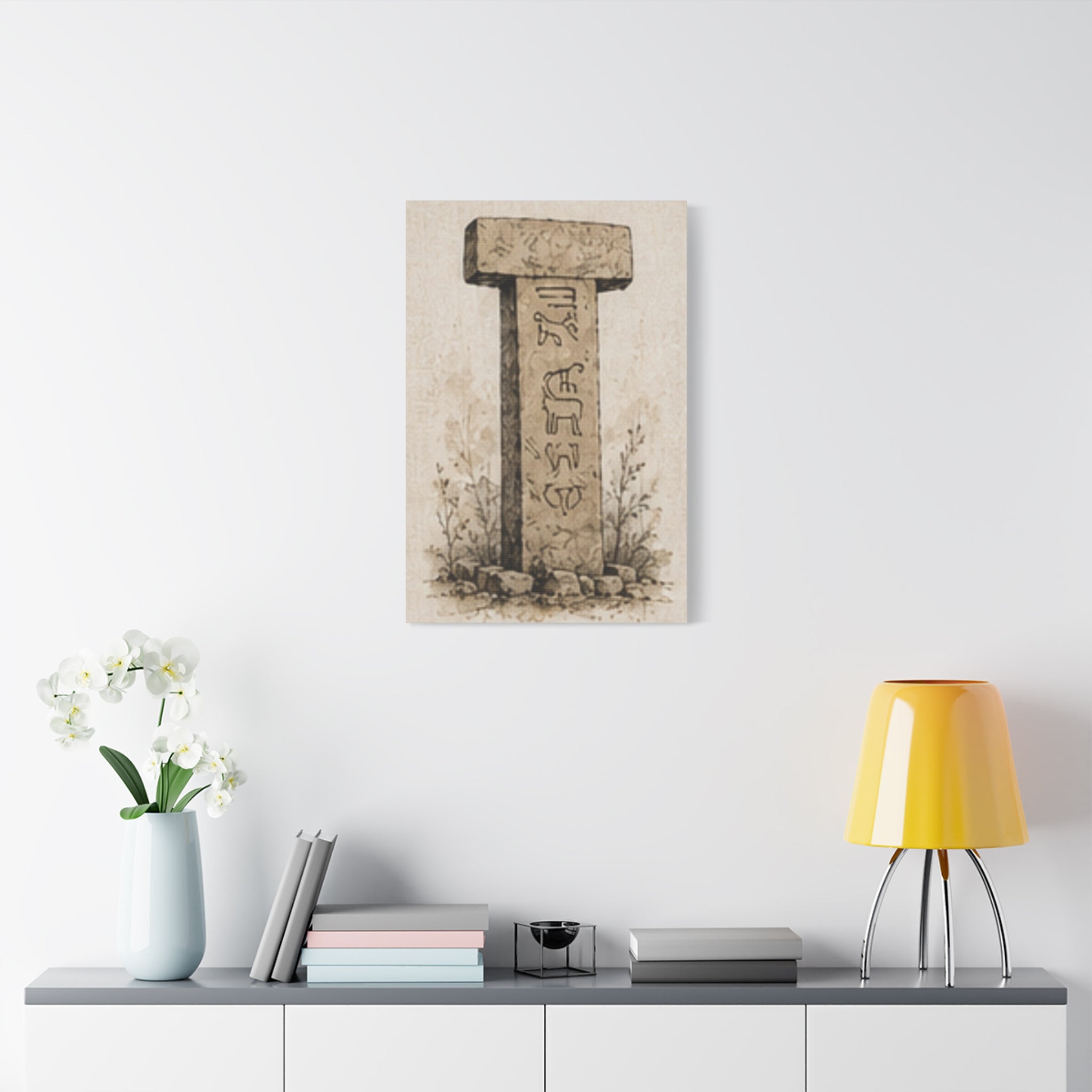 Göbeklitepe T-Pillar Canvas Wall Art, Ancient Anatolian Stone Print, Sepia Archaeology Decor, Historical Wall Art, Solen