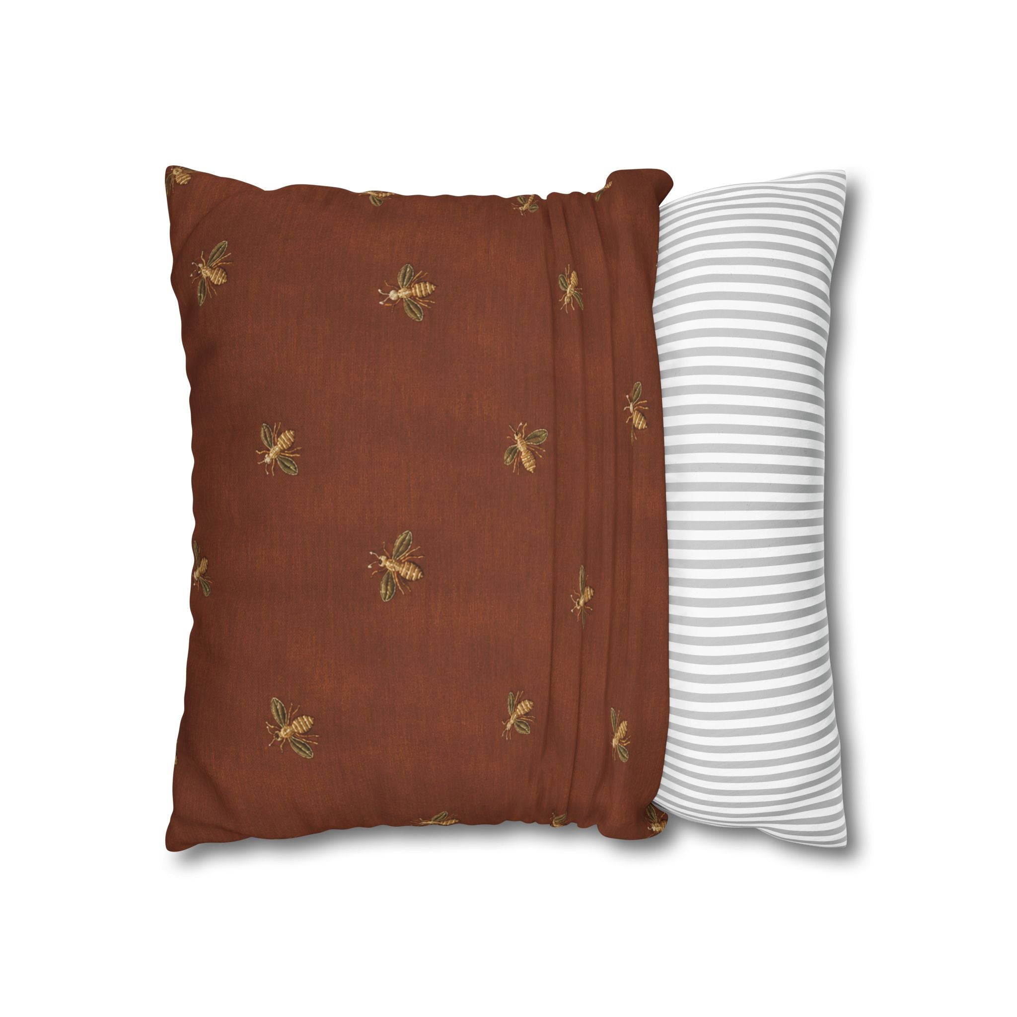 Bee Pattern Square Pillowcase — Rustic Rust Decorative Throw Pillow Cover