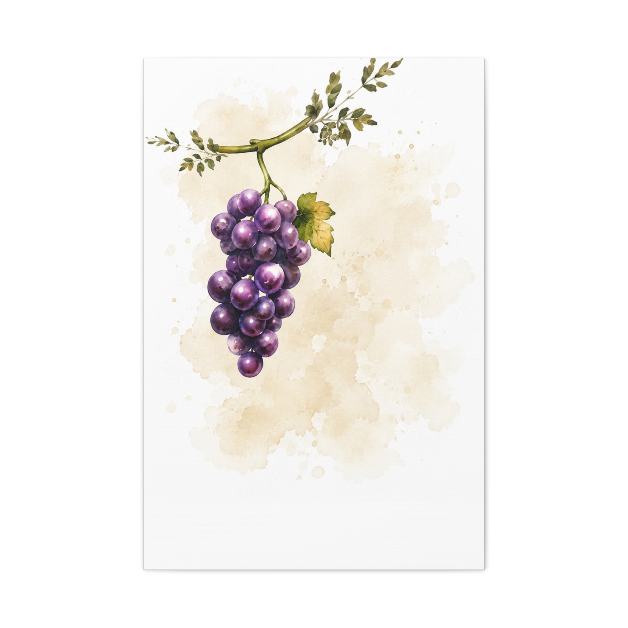 Grape Watercolor Canvas Print, Purple Vine Botanical Wall Art, Tuscan Vineyard Kitchen Decor, Neutral Dining Room Art, Solen