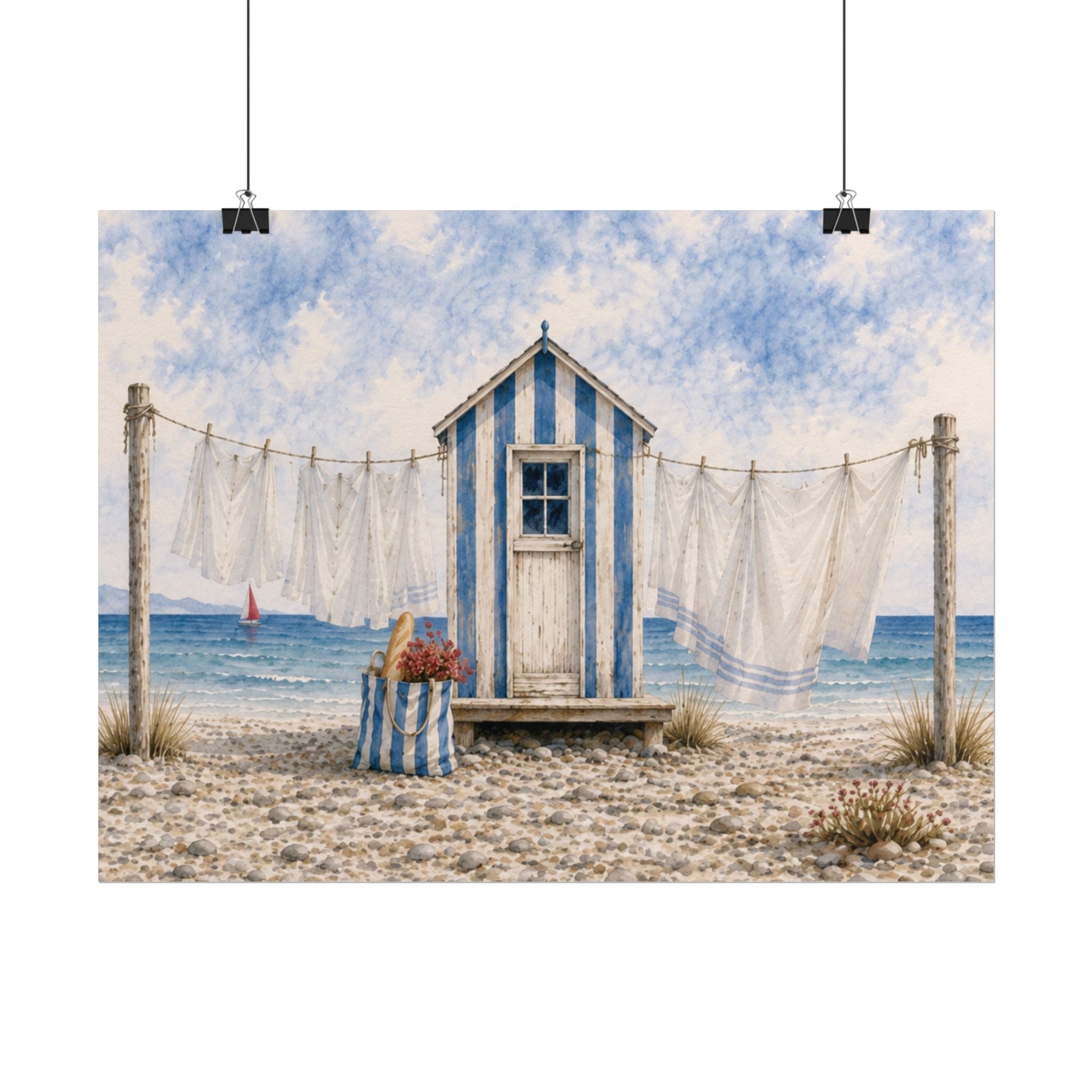 Laundry by the Sea Rolled Poster – Blue & Salt Coastal Cottage Wall Art | Solen