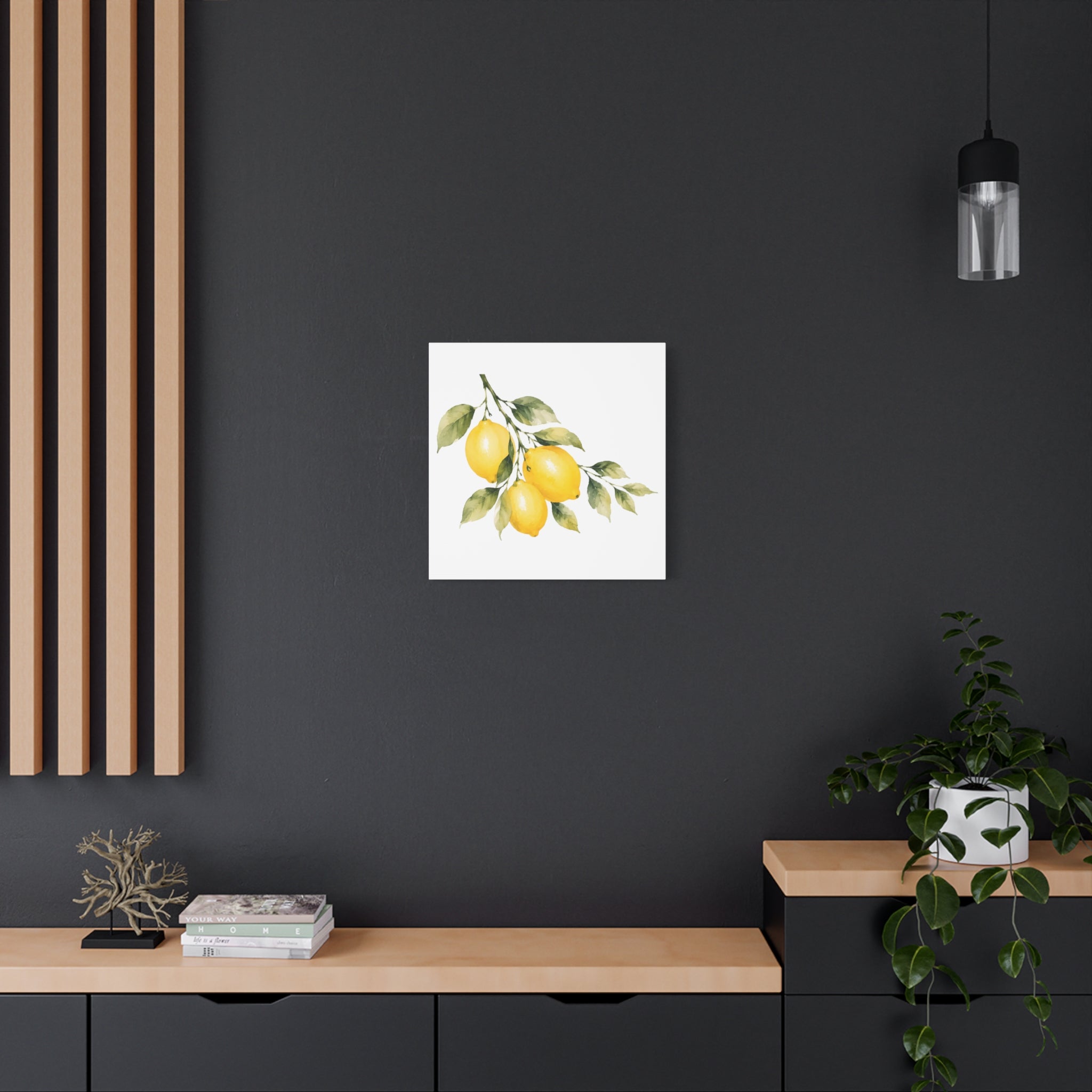 Lemon Branch Watercolor Canvas Print, Mediterranean Citrus Wall Art, Yellow Lemon Kitchen Decor, Golden Hour Botanical Art, Solen