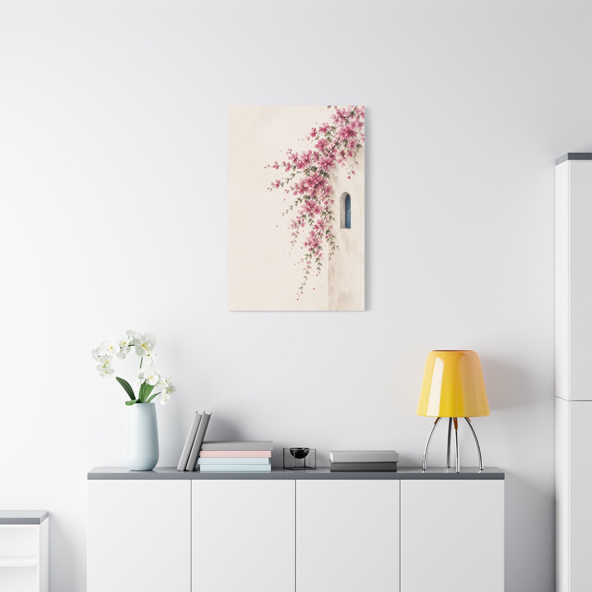 Floral Wall Canvas Print, Pink Bougainvillea Mediterranean Wall Art, Solen