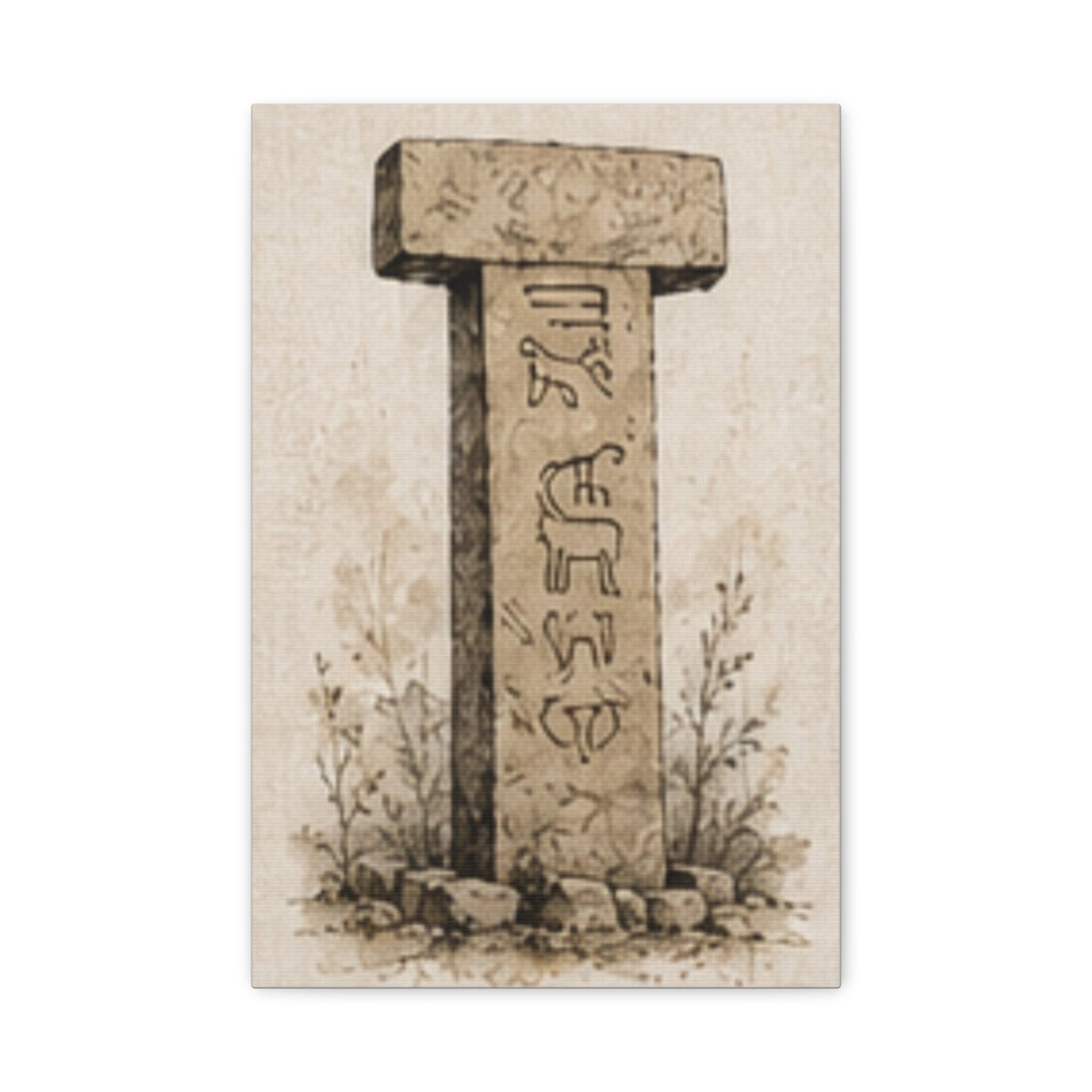 Göbeklitepe T-Pillar Canvas Wall Art, Ancient Anatolian Stone Print, Sepia Archaeology Decor, Historical Wall Art, Solen