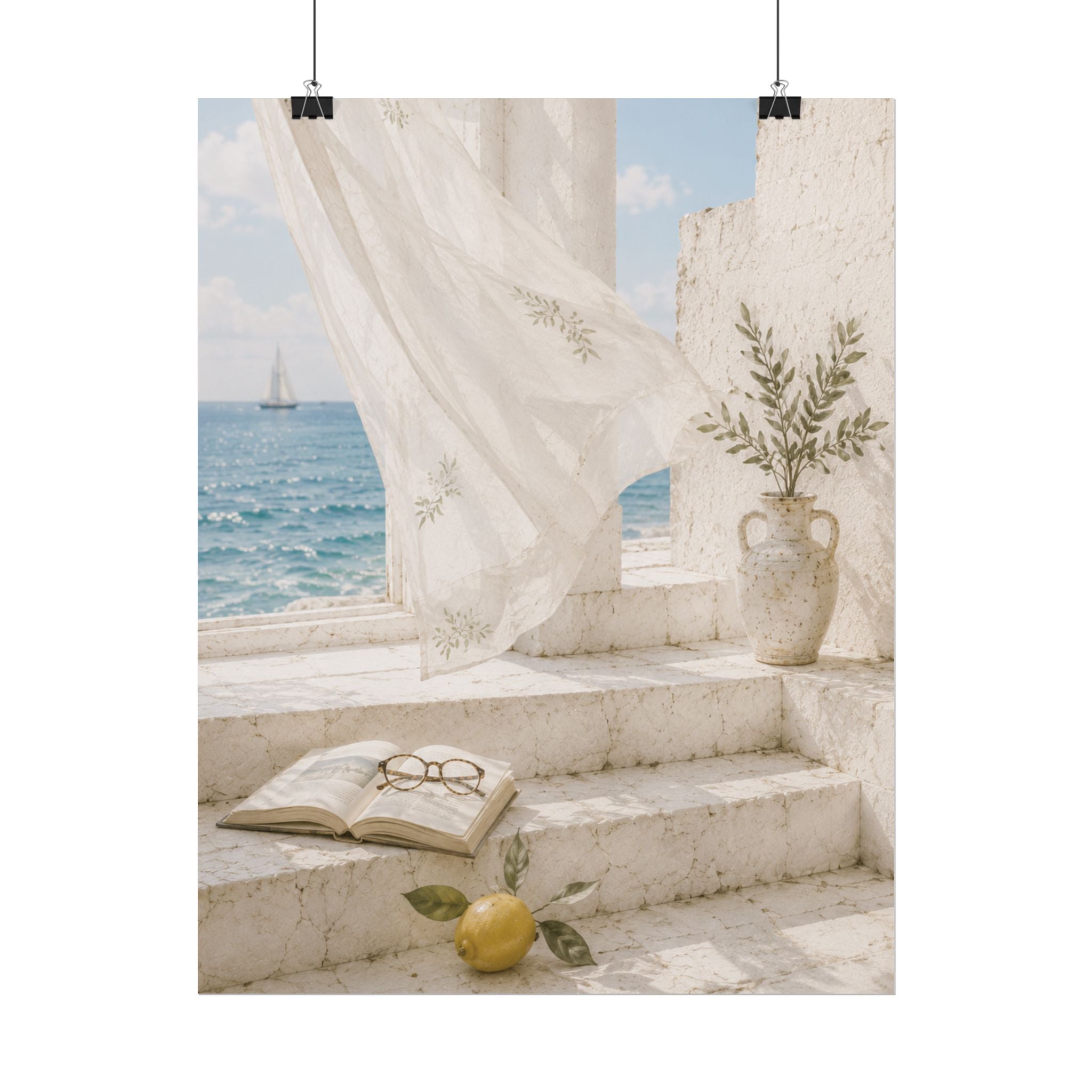 Mediterranean Coastal Poster, Seaside Wall Art, Blue Ocean Print, Summer Mediterranean Decor, Coastal Hanging Wall Art, Solen