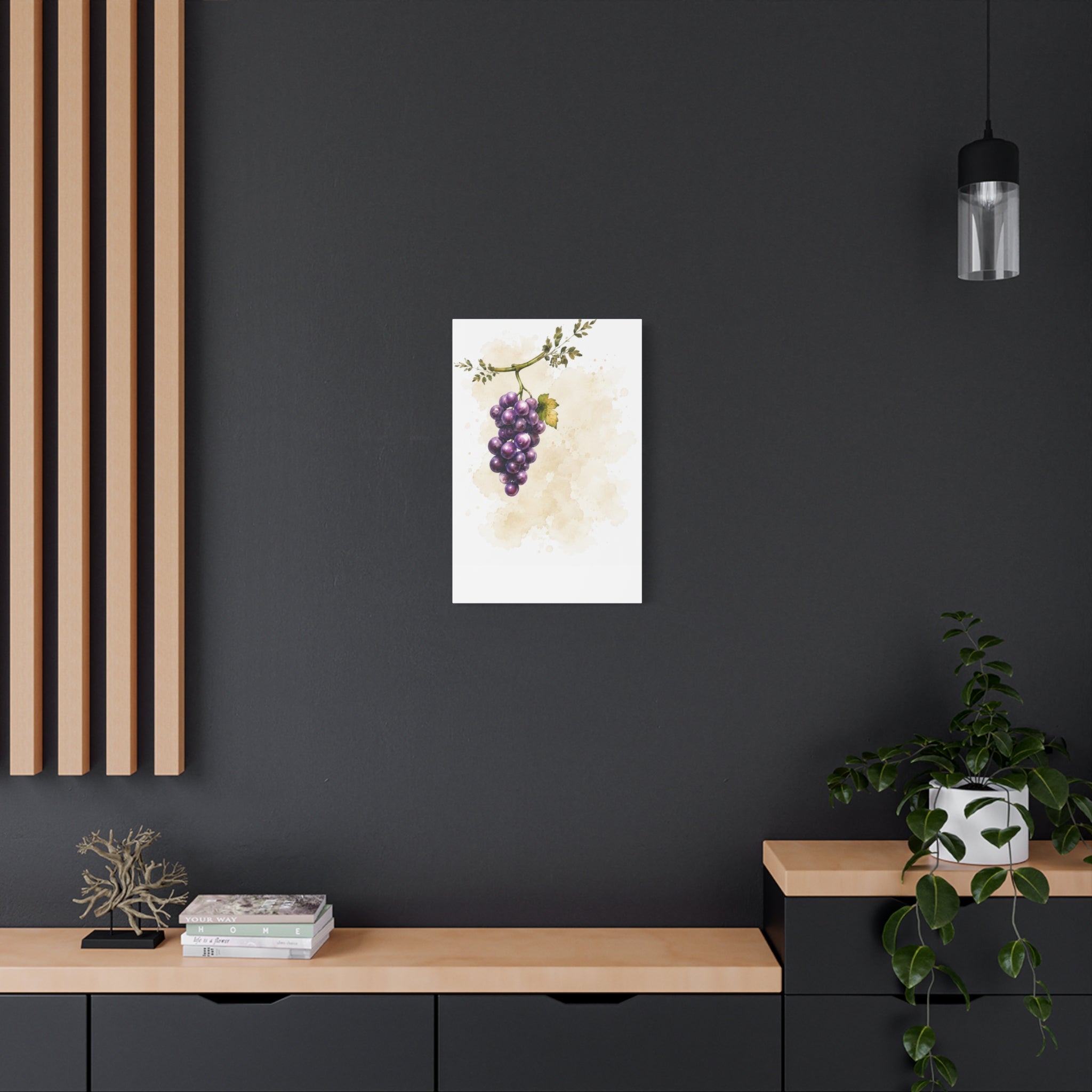 Grape Watercolor Canvas Print, Purple Vine Botanical Wall Art, Tuscan Vineyard Kitchen Decor, Neutral Dining Room Art, Solen