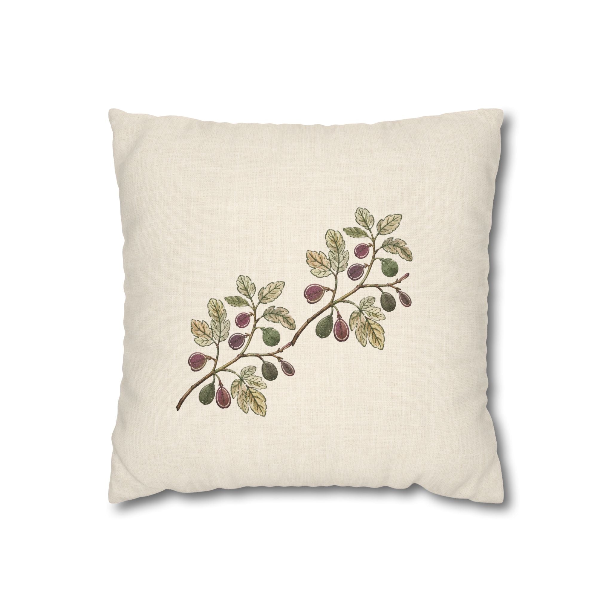 Botanical Fig Branch Decorative Pillowcase — Spun Polyester Square Accent Pillow Cover, Solen