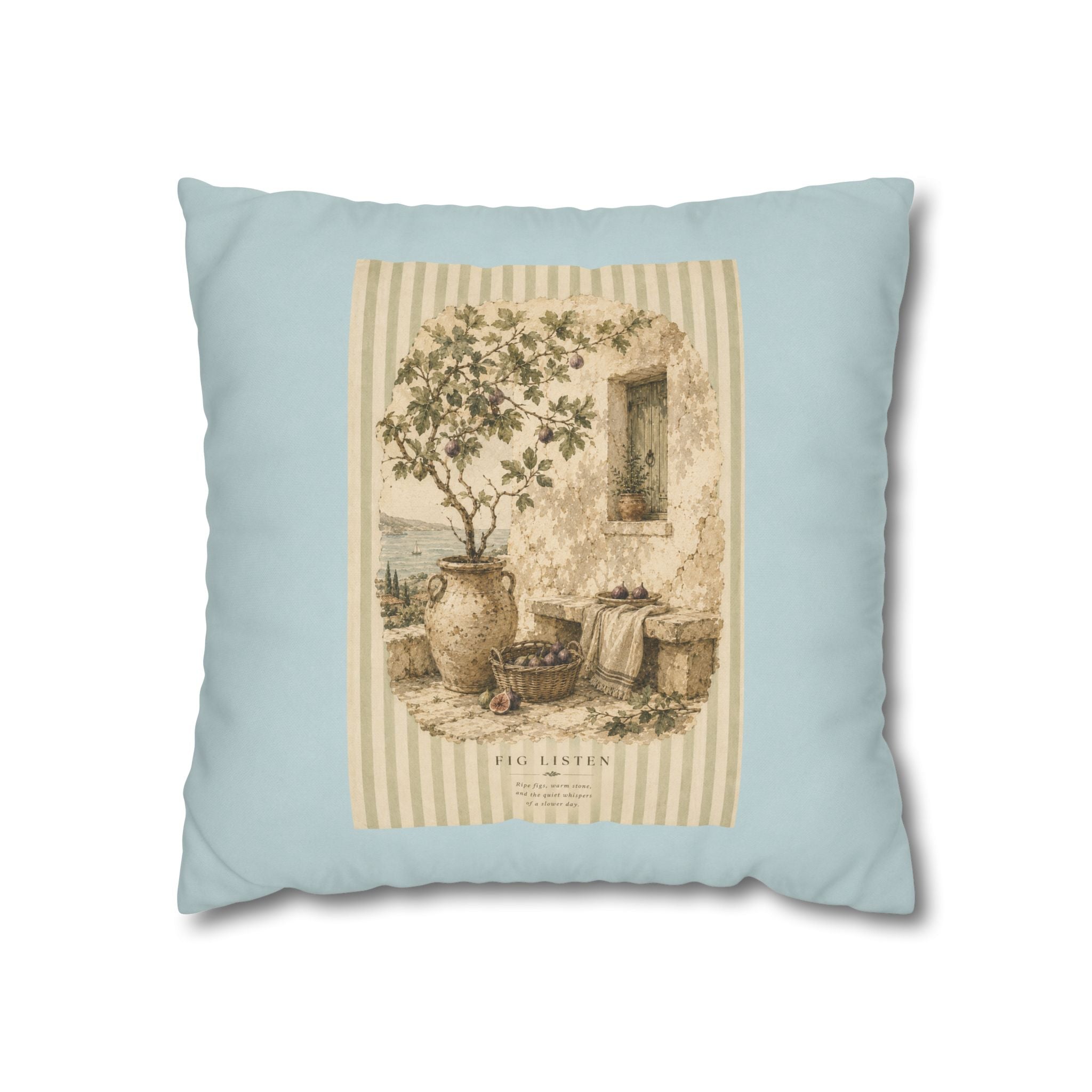 Fig Listen Throw Pillow Cover - Mediterranean Vintage Cushion - Tuscan Fig Tree Botanical Decor - Solen