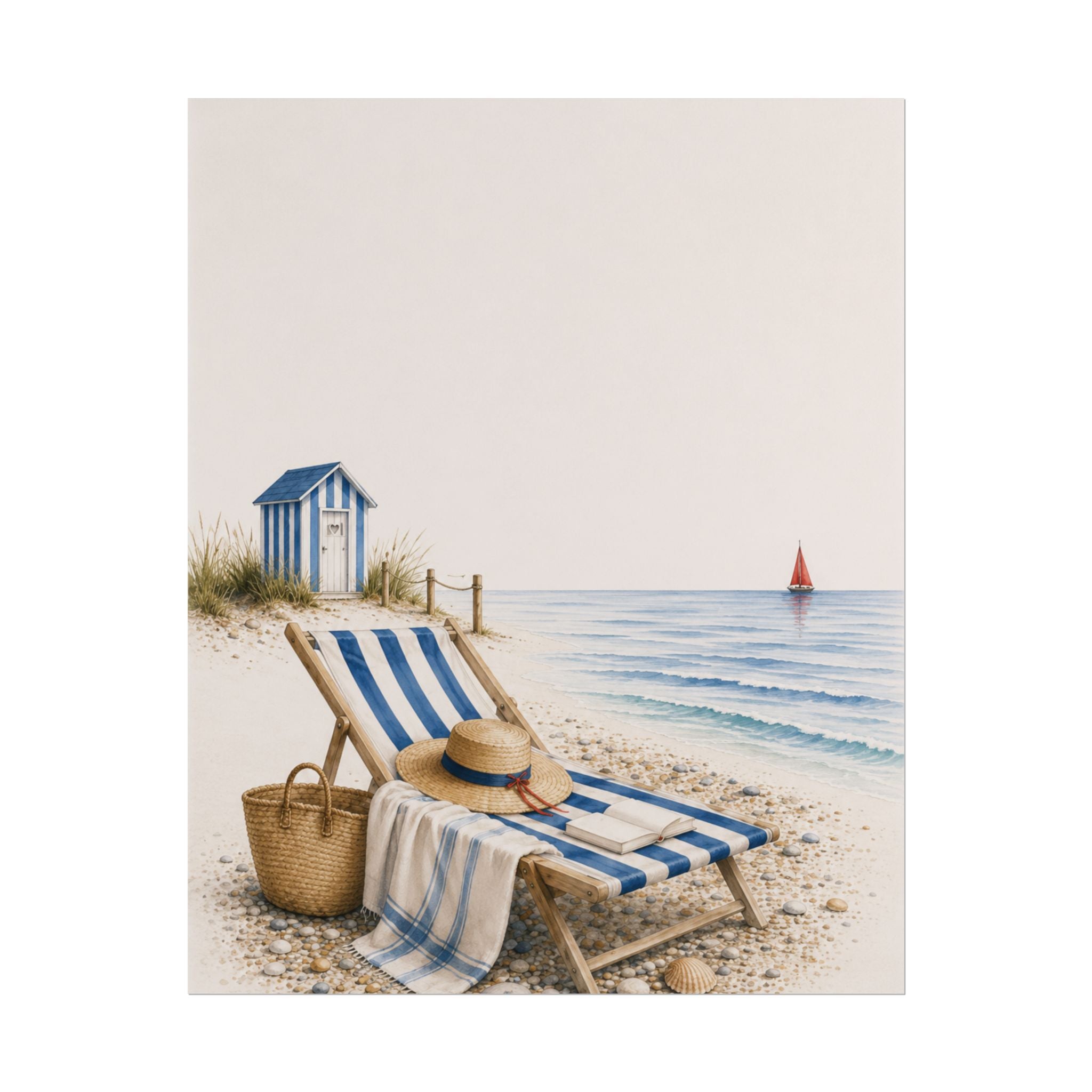 Striped Lounger Rolled Poster – Blue & Salt Coastal Wall Art | Solen