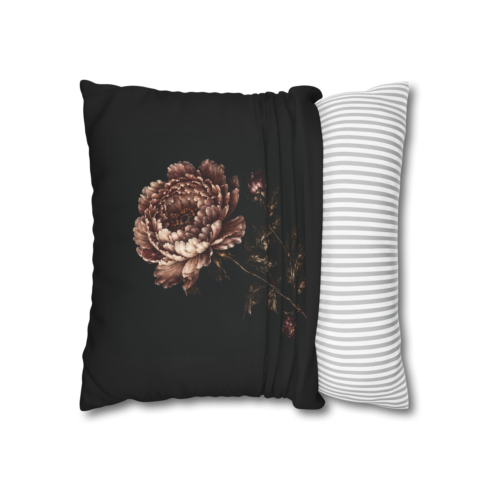 Blush Peony Throw Pillow Cover, Velvet Botanical Print on Black, Romantic Dark Floral Cushion, Moody Decorative Pillow, Solen
