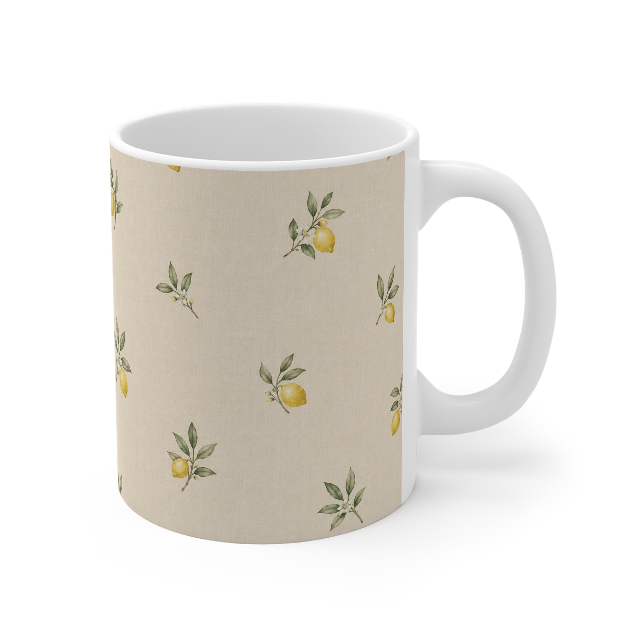 Lemon Ceramic Mug, Mediterranean Kitchen Mug, Watercolor Lemon Coffee Cup, Beige Botanical Mug, Summer Kitchen Decor, Gift for Her