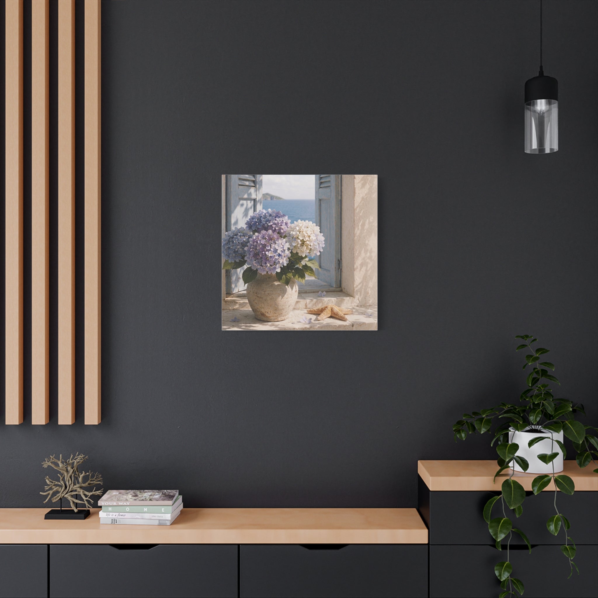 Hydrangea Seaside Canvas Art, Blue Hydrangea Coastal Wall Art, Solen