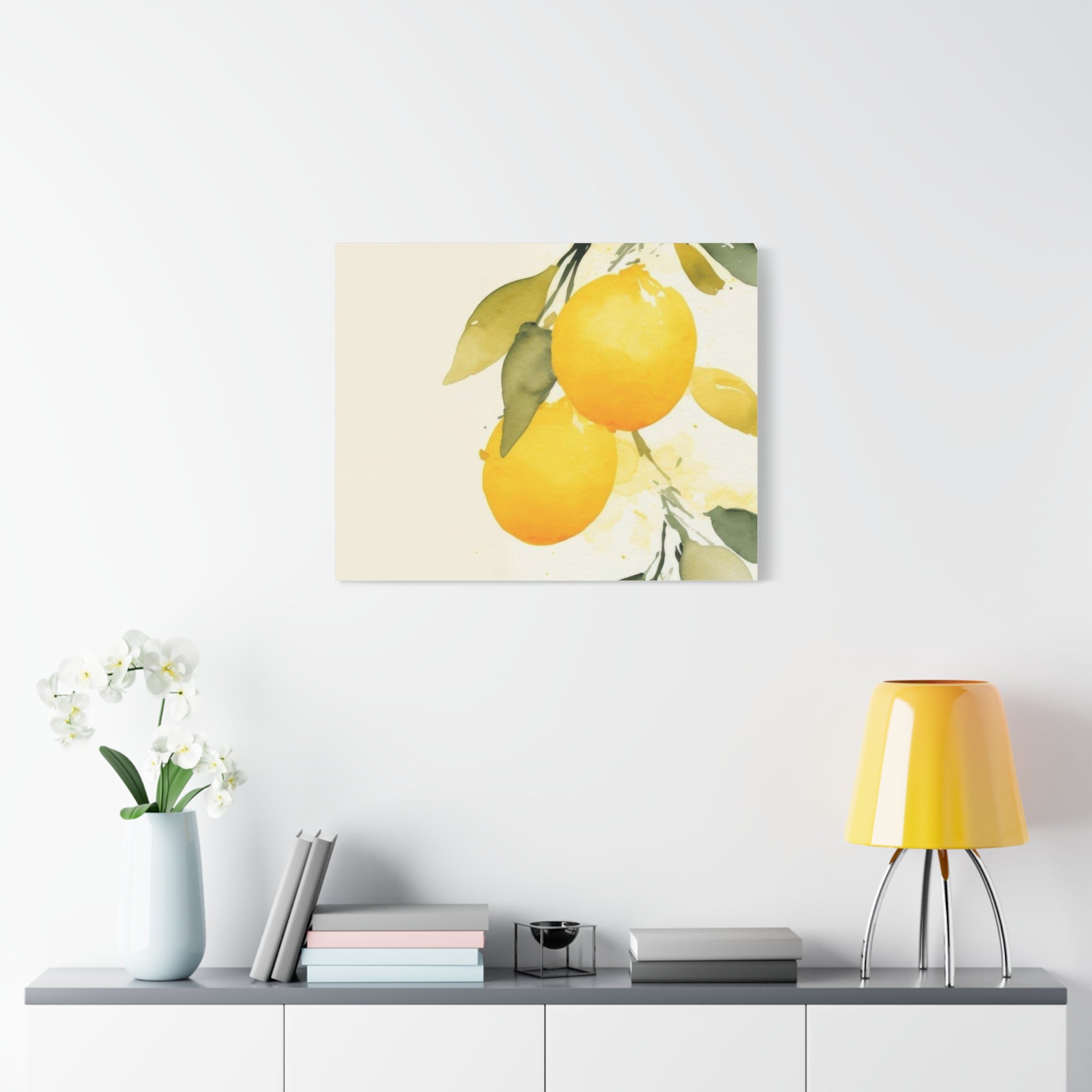 Lemon Botanical Canvas Wall Art, Mediterranean Citrus Print, Yellow Lemon Kitchen Decor, Watercolor Fruit Wall Art, Solen