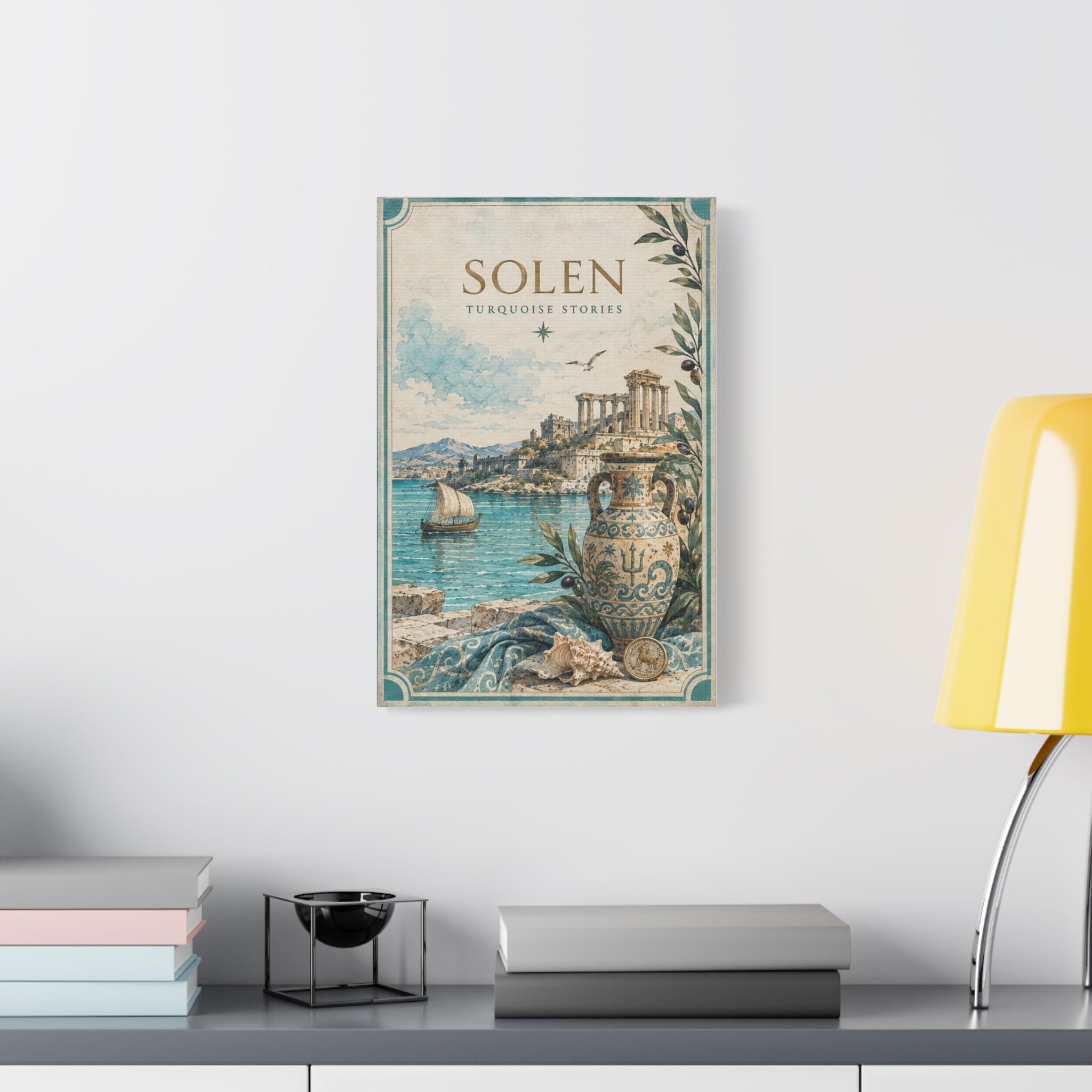 Turquoise Coastal Canvas Print, Aegean Blue Sea Wall Art, Mediterranean Summer Decor, Calm Ocean Living Room Art, Solen