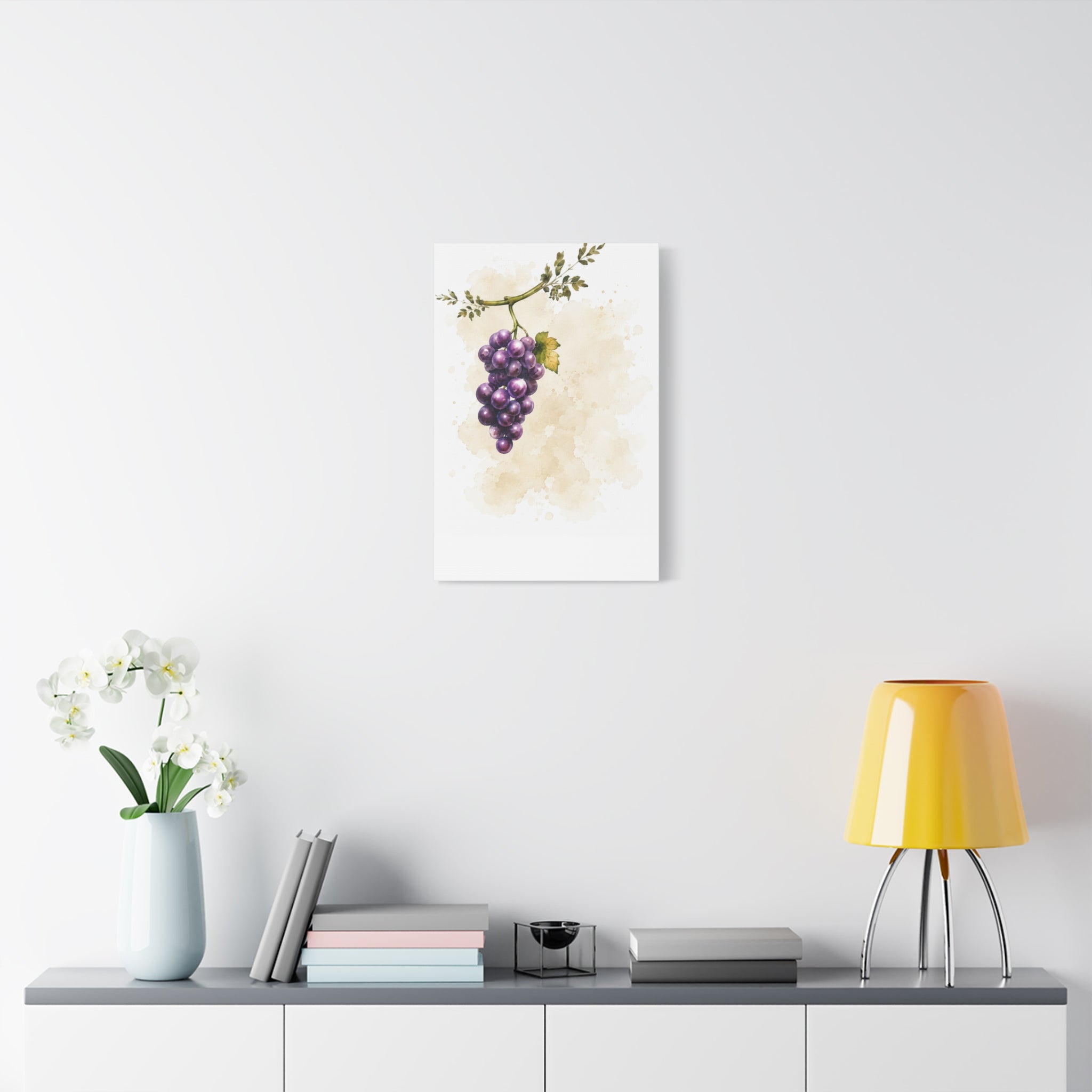 Grape Watercolor Canvas Print, Purple Vine Botanical Wall Art, Tuscan Vineyard Kitchen Decor, Neutral Dining Room Art, Solen