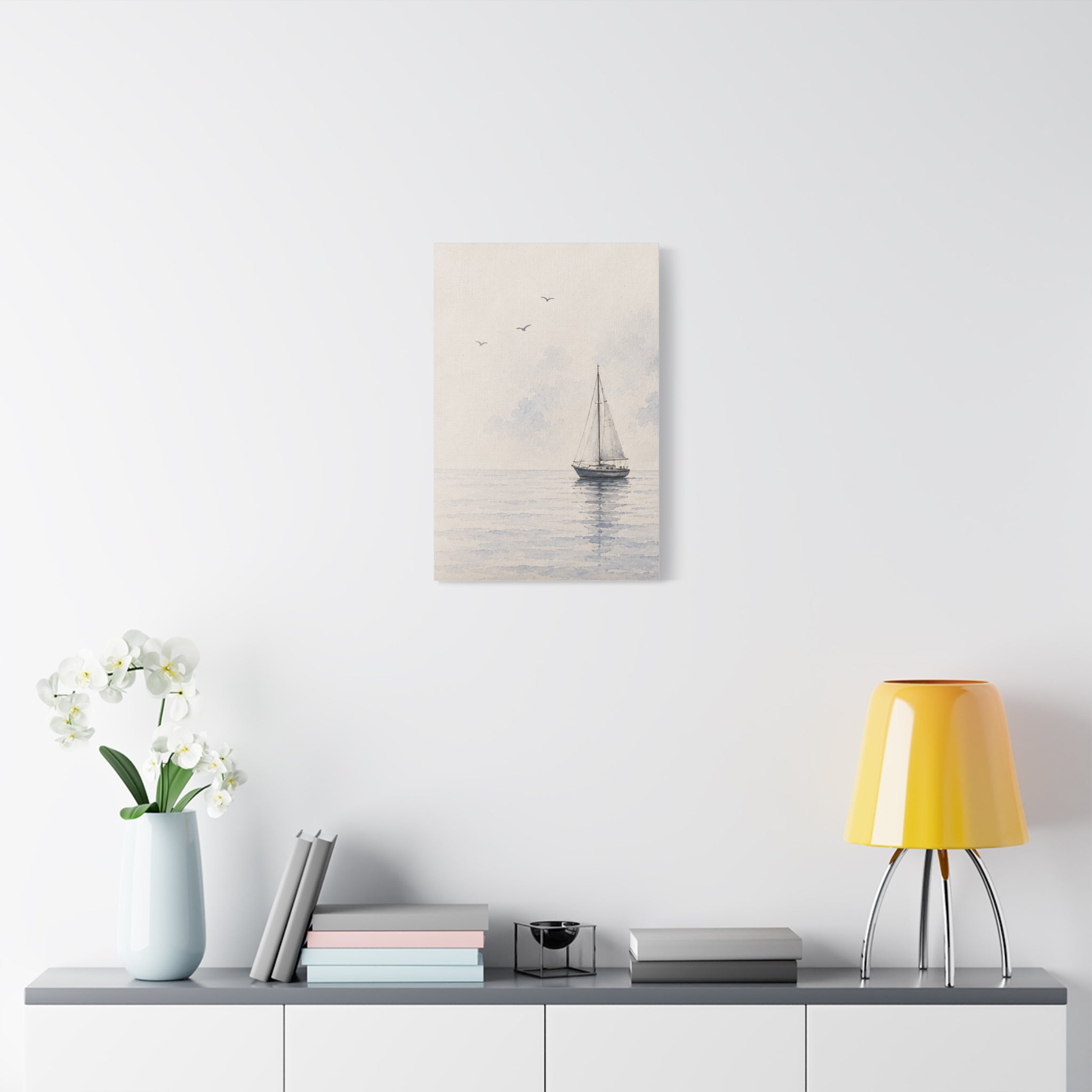 Sailboat Seascape Matte Canvas Print, Coastal Nautical Wall Art, Blue Ocean Boat Decor, Beach House Living Room Art, Solen