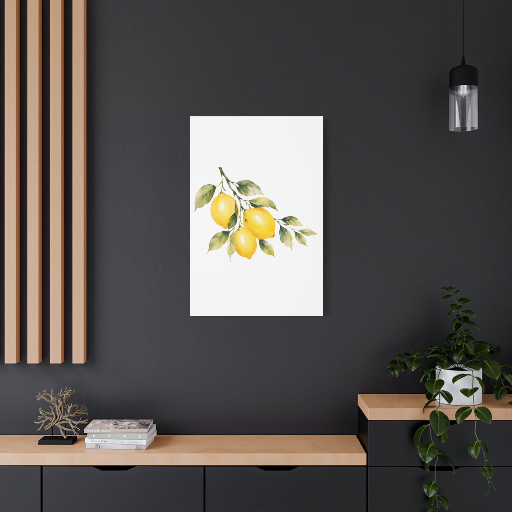 Lemon Branch Watercolor Canvas Print, Mediterranean Citrus Wall Art, Yellow Lemon Kitchen Decor, Golden Hour Botanical Art, Solen