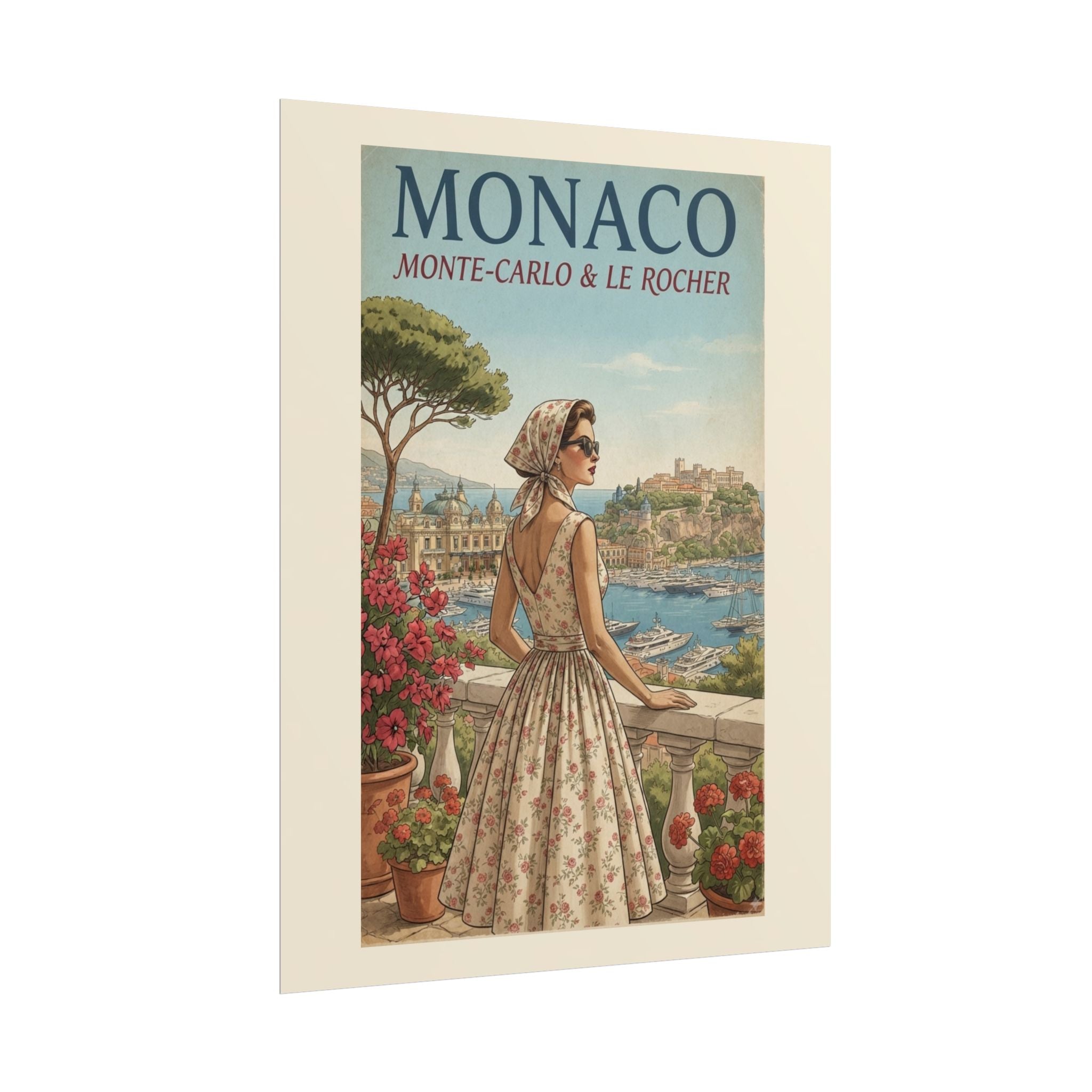 Monaco Poster, Vintage Riviera Travel Print, Monte Carlo Wall Art, Retro French Riviera Poster, Mid Century Travel Art, Solen
