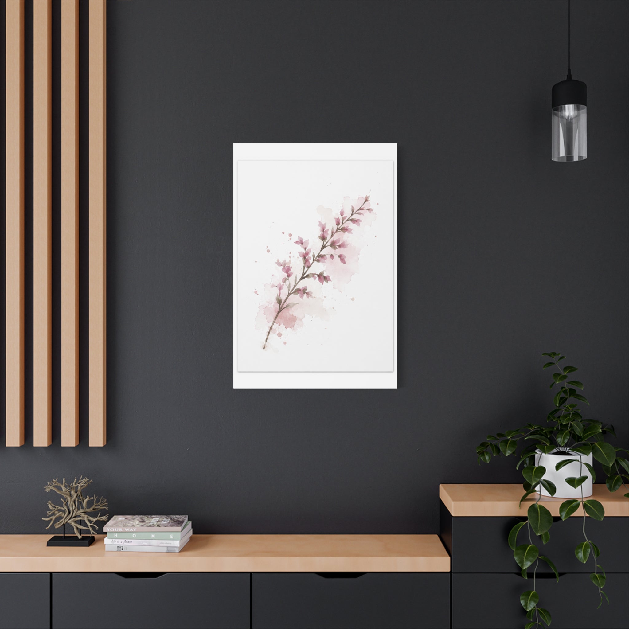 Pink Blossoms Canvas Wall Art, Watercolor Floral Branch Print, Soft Romantic Bedroom Decor, Spring Botanical Art, Solen