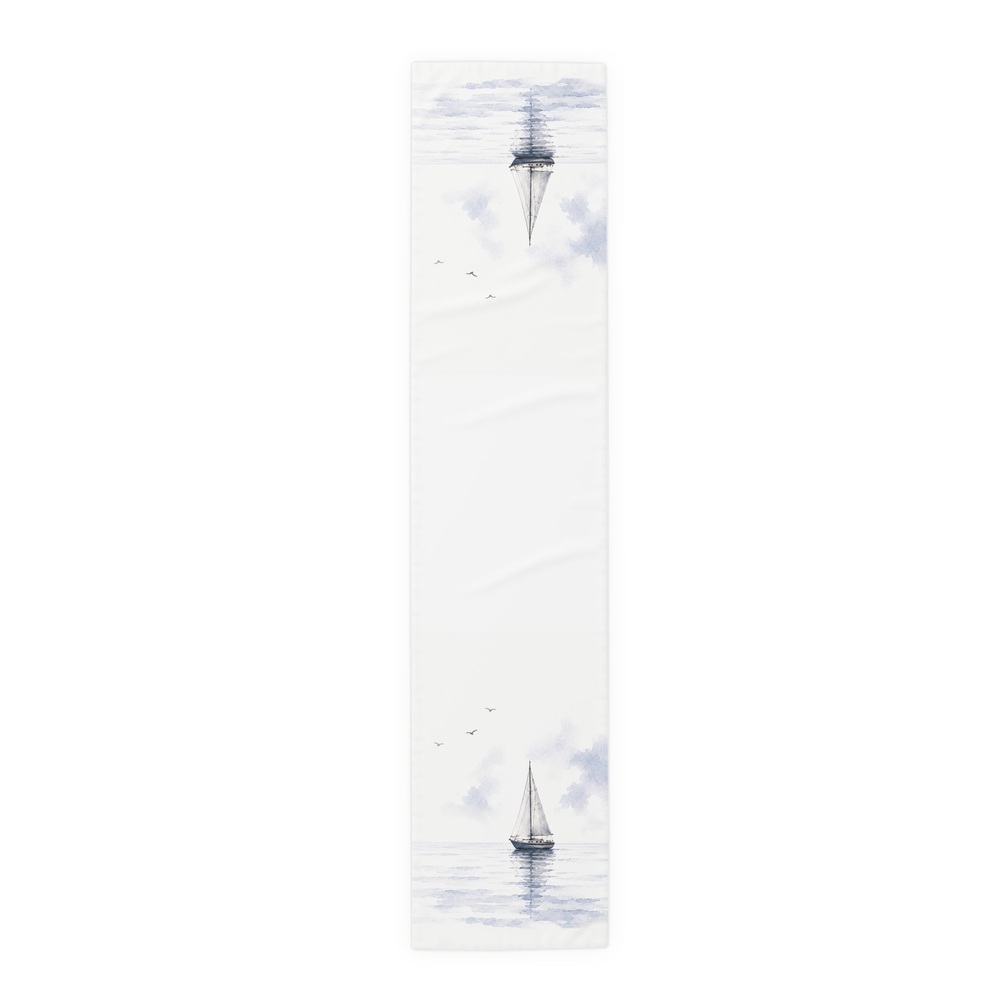 Sailboat Table Runner, Coastal Table Decor, Nautical Watercolor Runner, Blue White Dining Table Linen, Beach House Housewarming Gift