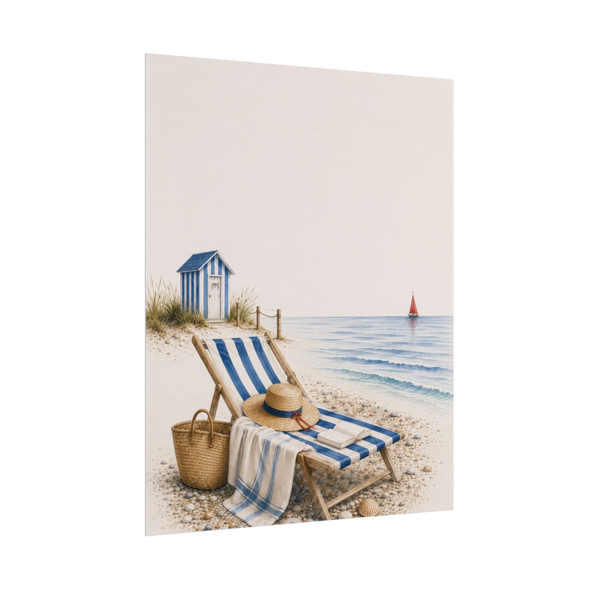 Striped Lounger Rolled Poster – Blue & Salt Coastal Wall Art | Solen