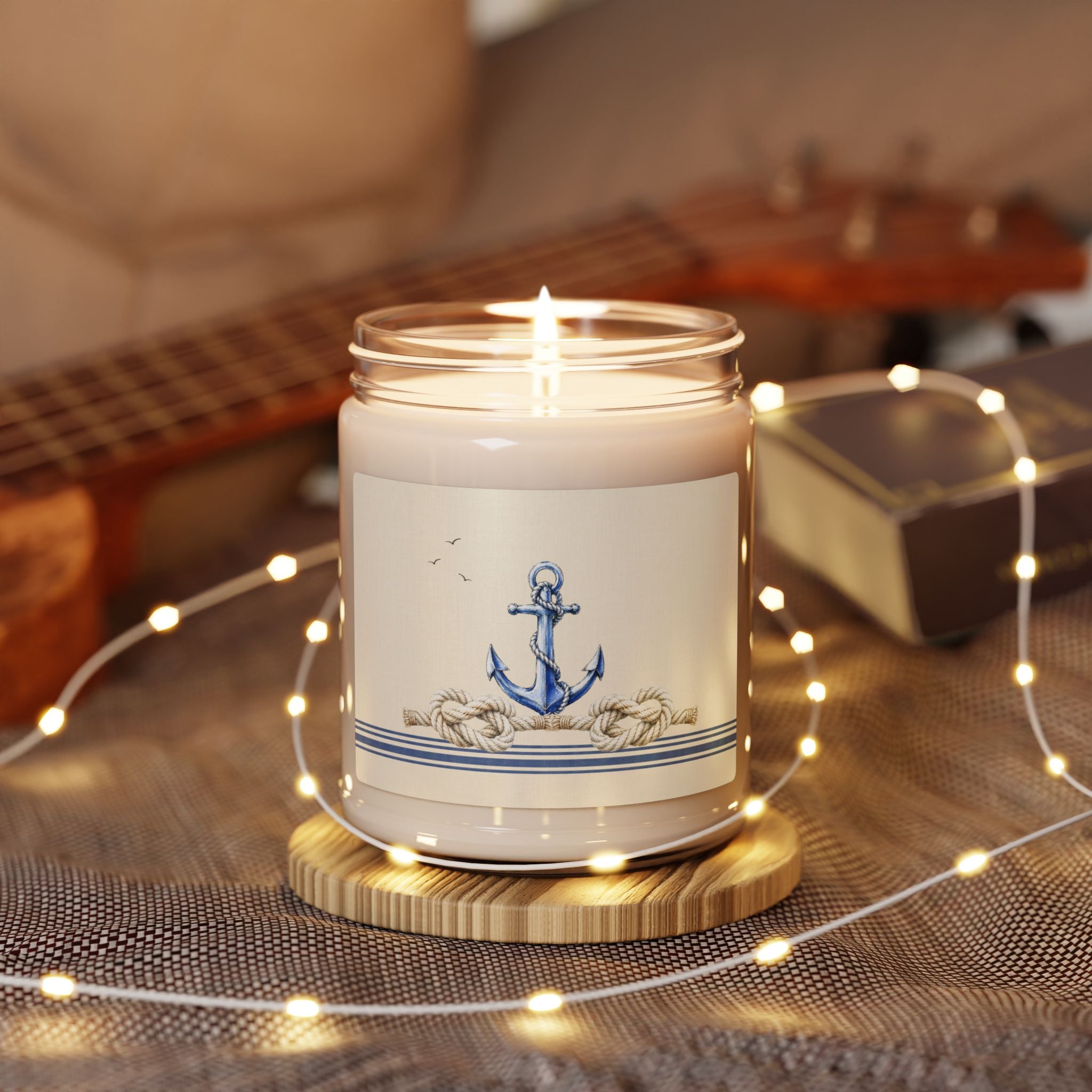 Nautical Soy Candle 9oz, Sailboat & Anchor Scented Jar Candle, Coastal Home Fragrance, Beach House Gift, Solen
