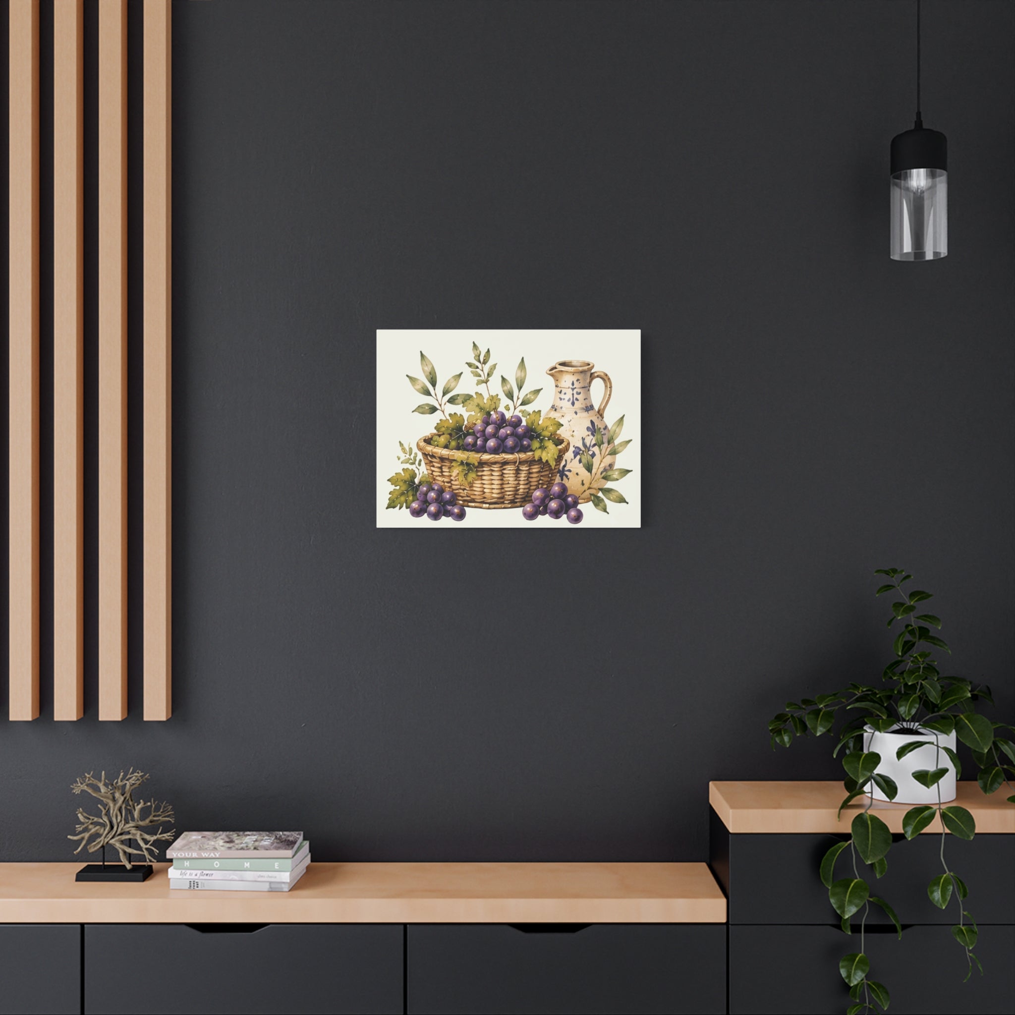Grapes & Pitcher Matte Canvas Wall Art, Rustic Tuscan Kitchen Decor, Vintage Fruit Still Life Print, Dining Room Art, Solen