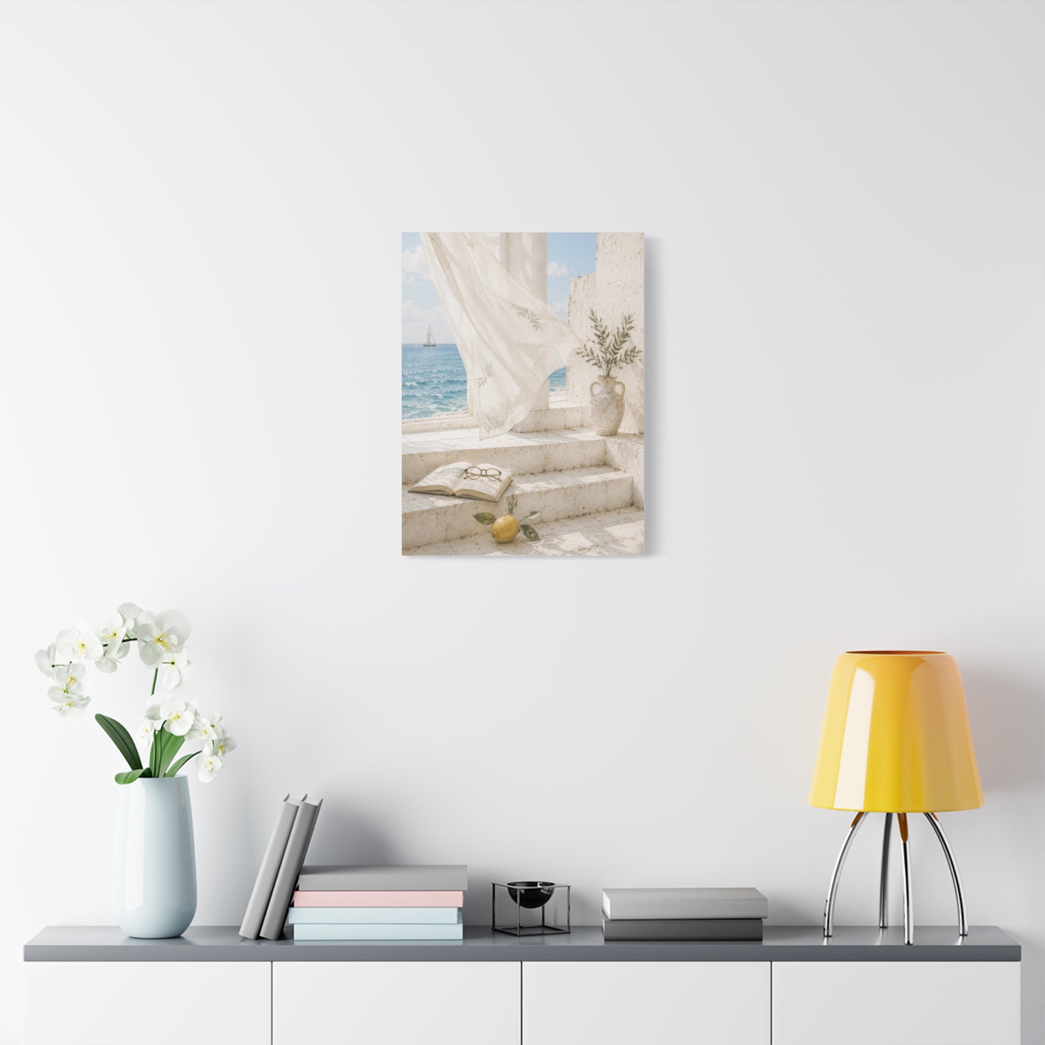 Mediterranean Coastal Wall Art, Seaside Summer Print, Blue Ocean & Lemon Art, Mediterranean Home Decor, Coastal Wall Decor, Solen