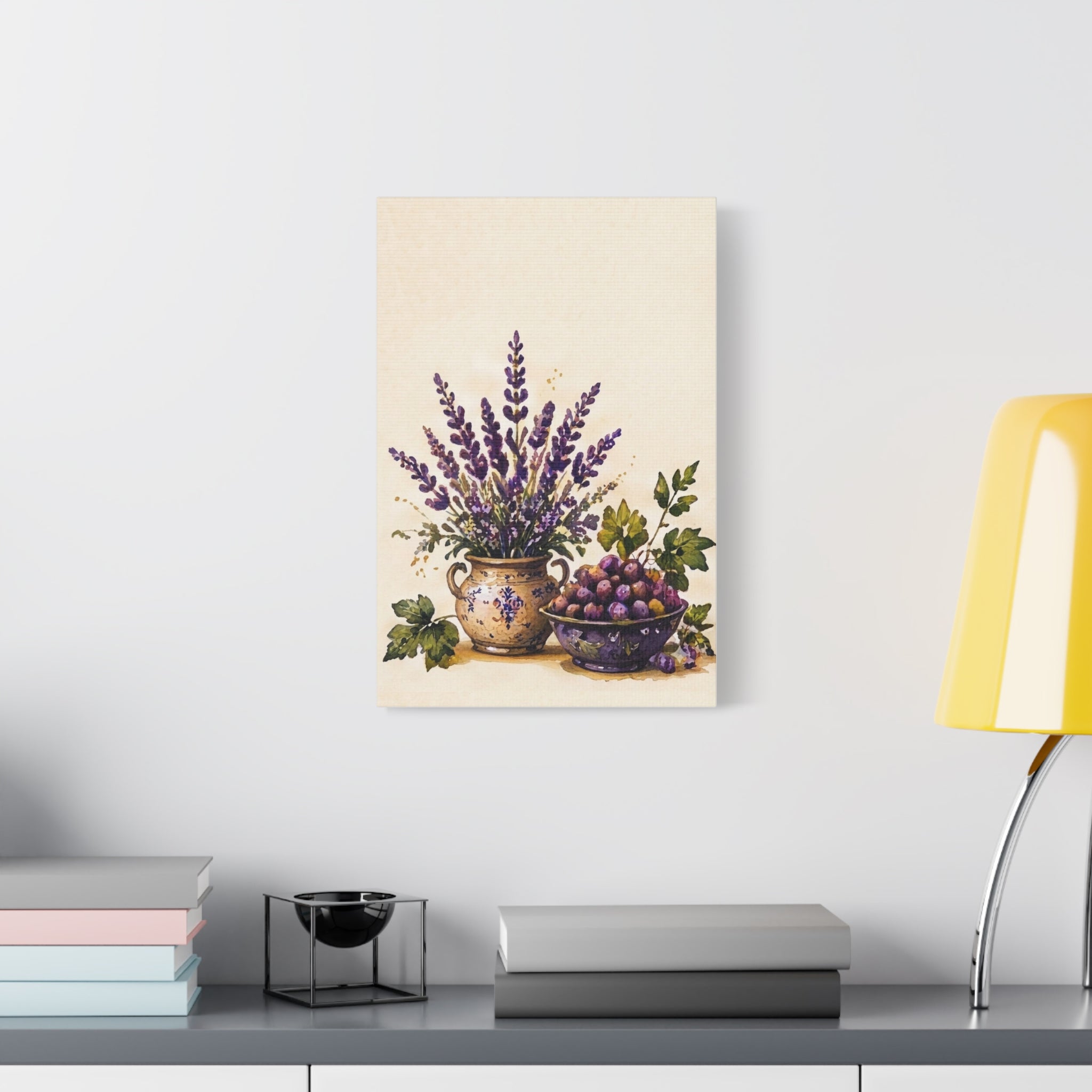 Lavender & Fruit Still Life Matte Canvas Wall Art, Tuscan Vineyard Kitchen Decor, Solen