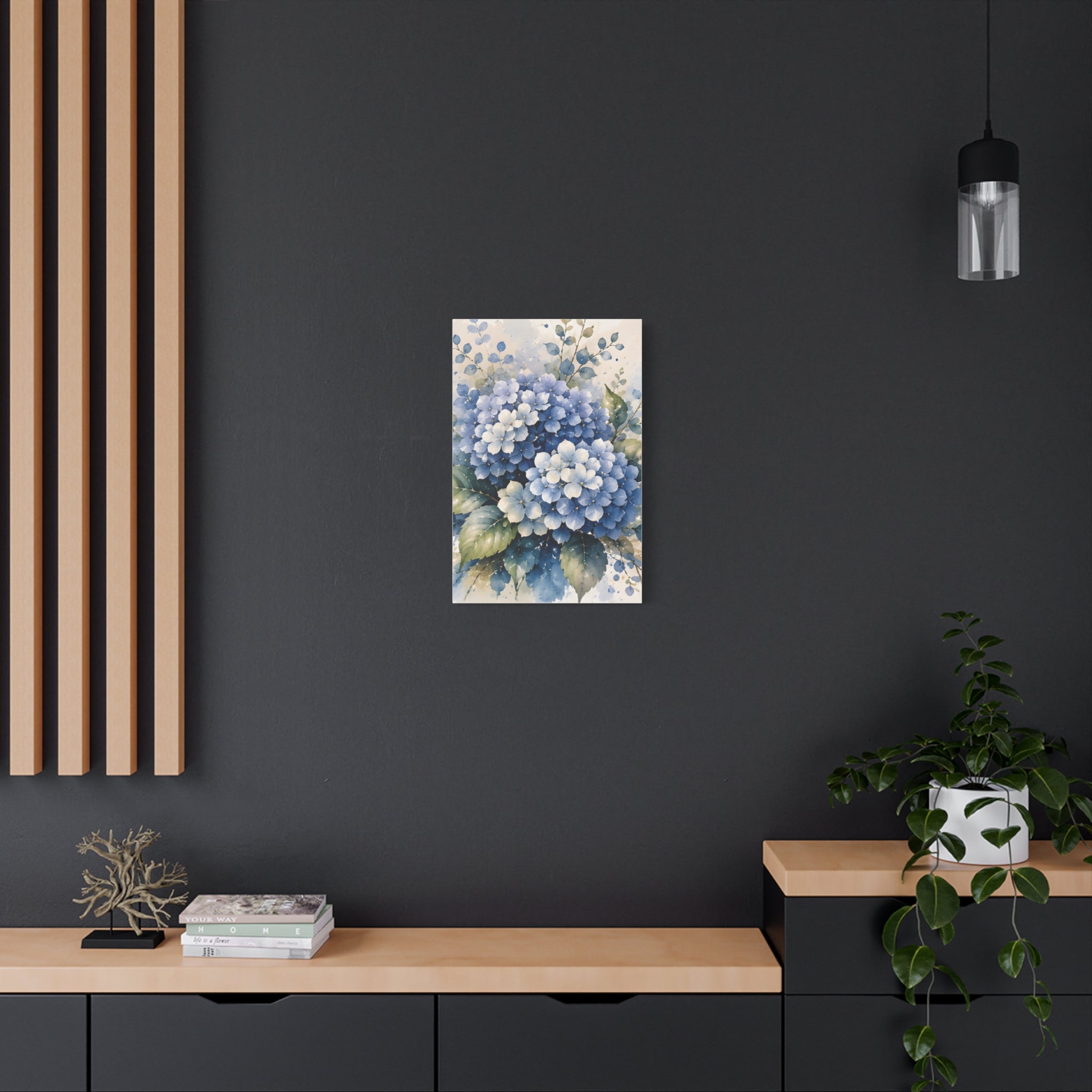 Hydrangea Dream Blue Floral Canvas Wall Art, Watercolor Botanical Print, Mediterranean Coastal Bedroom Decor, Solen