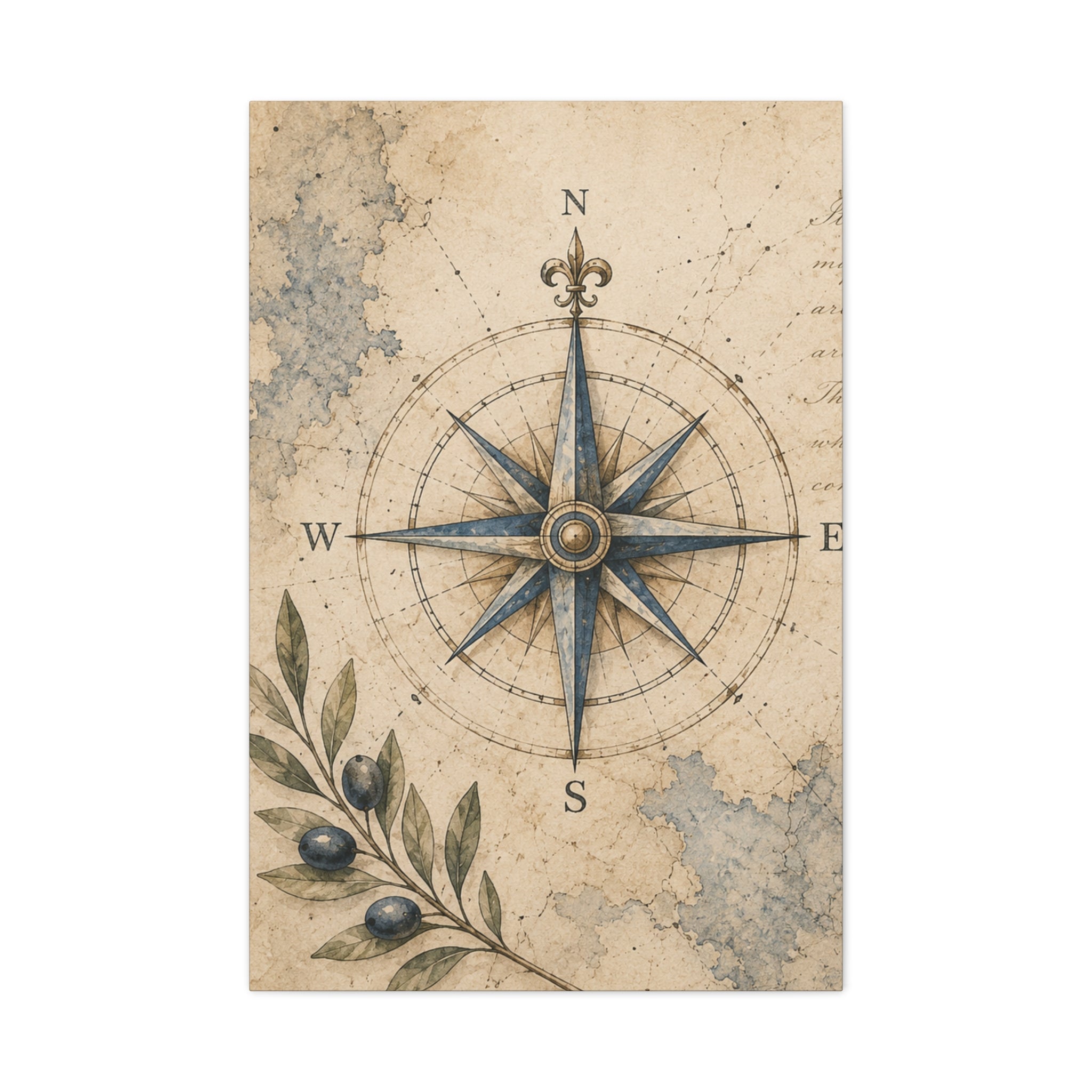 Old Compass Rose Canvas Print | Coastal Wall Art | Antique Nautical Decor | AntiquMediterranean Wall Decor - Solen Art