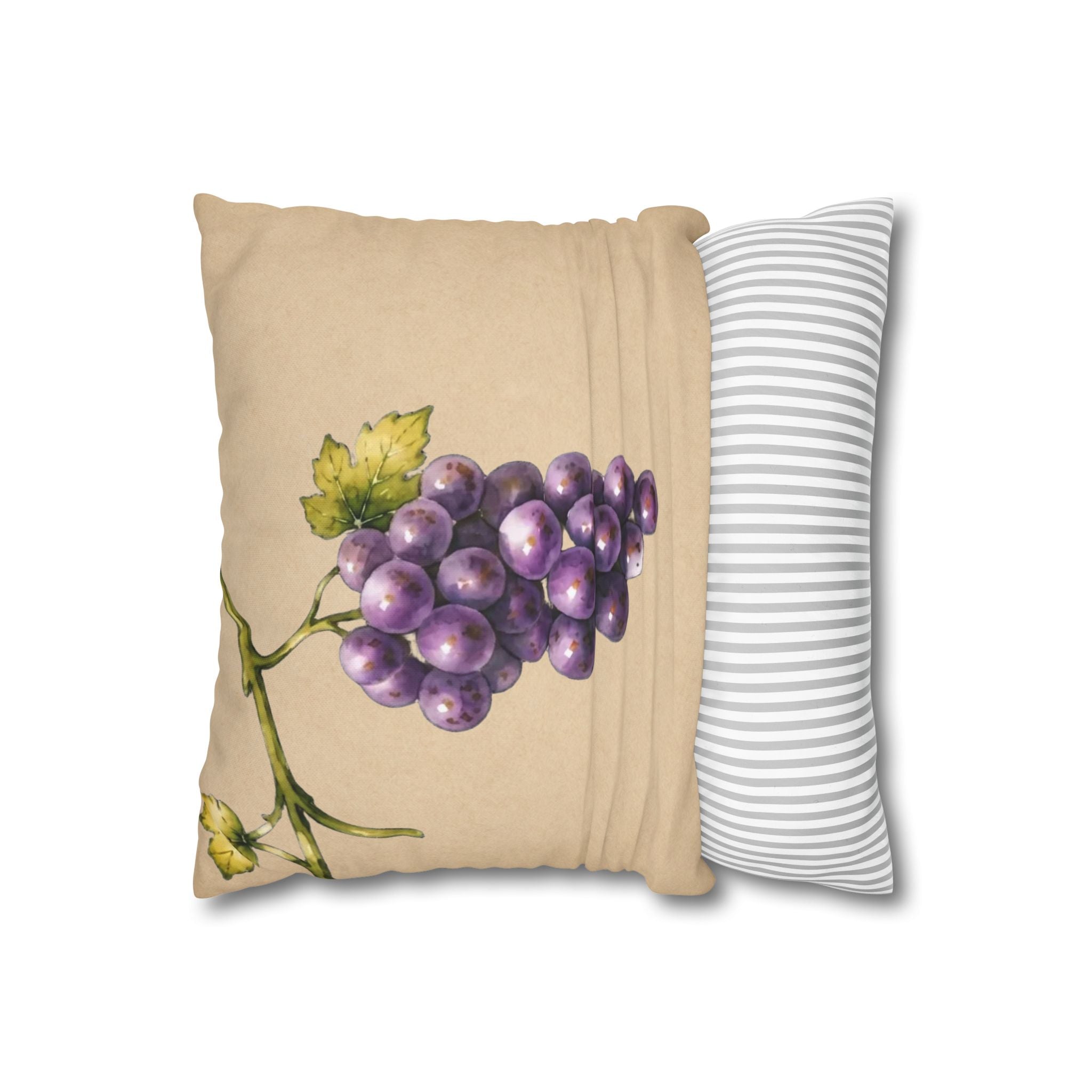 Grape Vineyard Throw Pillow Cover, Watercolor Purple Grape Cluster Cushion, Tuscan Vineyard Botanical Home Decor, Square Pillow, Solen