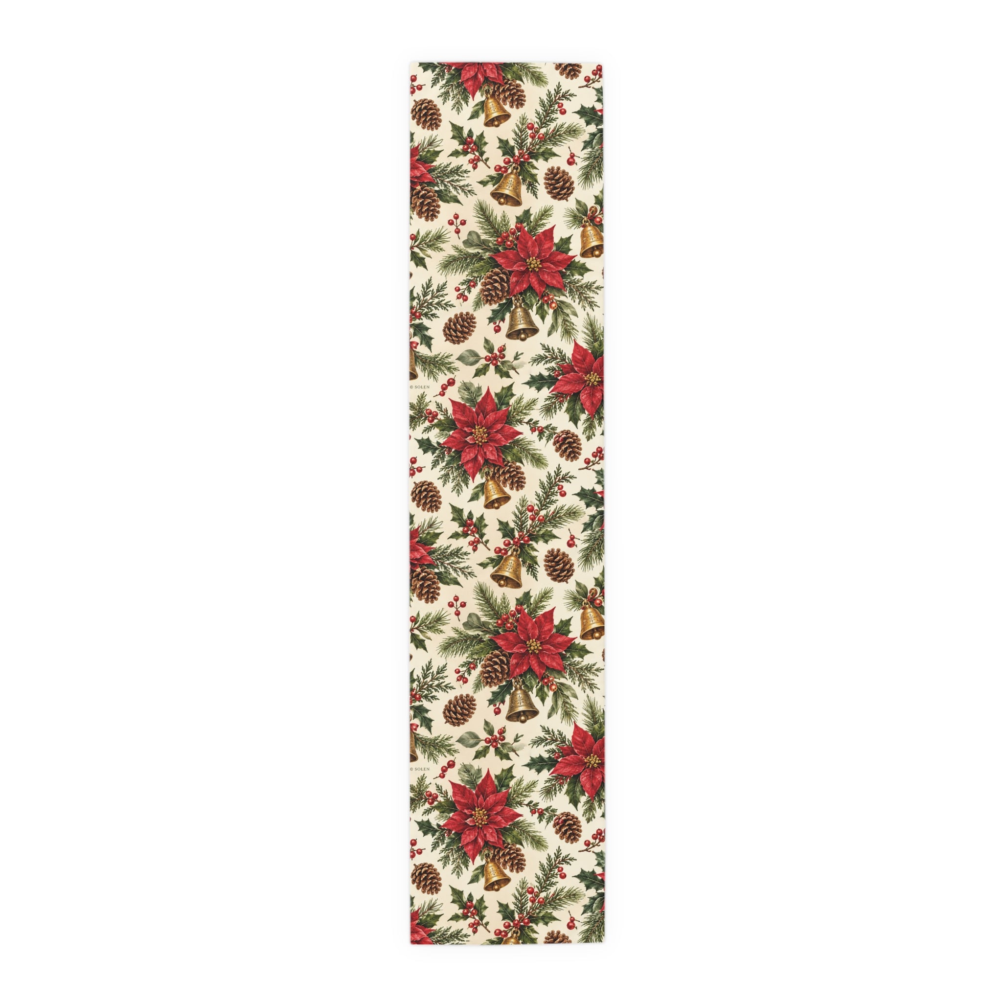 Christmas Table Runner, Poinsettia Pine Cone Holiday Runner, Festive Winter Dining Table Decor, Rustic Farmhouse Xmas Hostess Gift