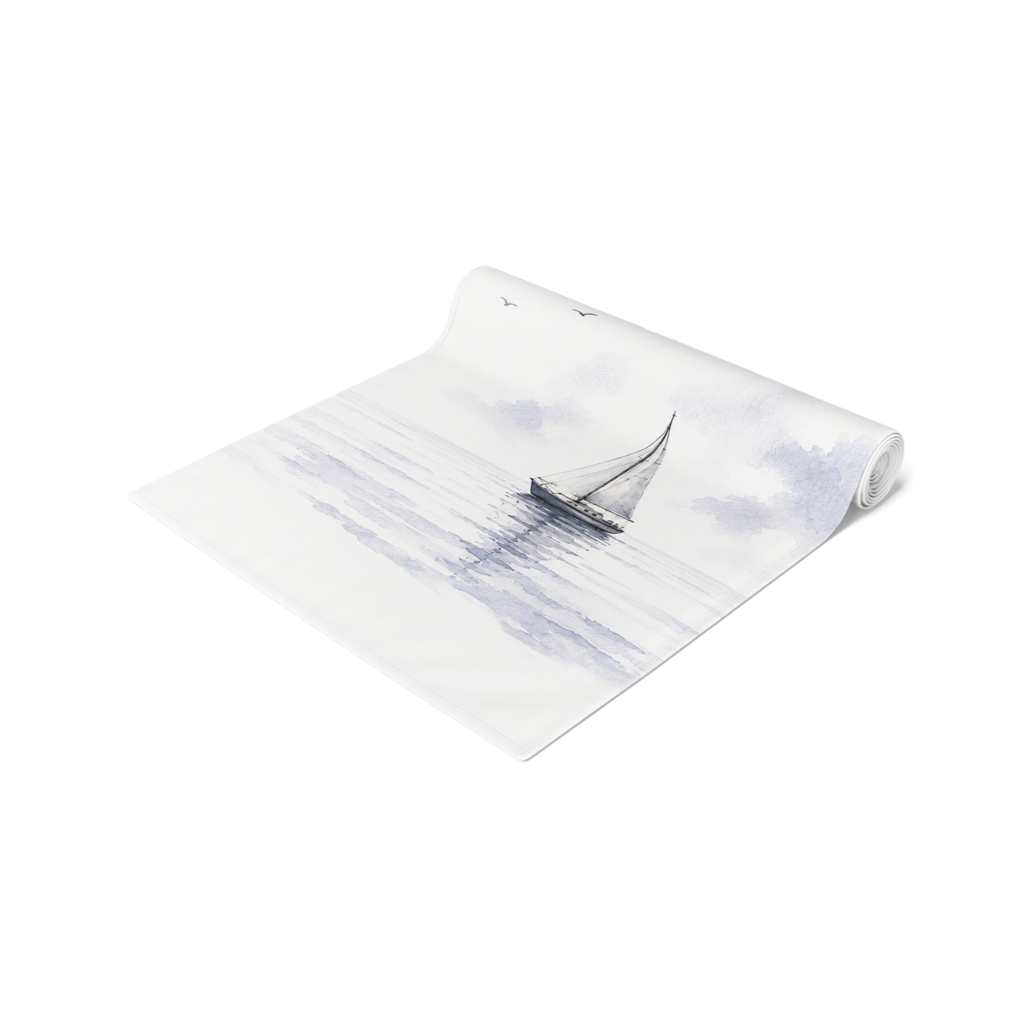 Sailboat Table Runner, Coastal Table Decor, Nautical Watercolor Runner, Blue White Dining Table Linen, Beach House Housewarming Gift