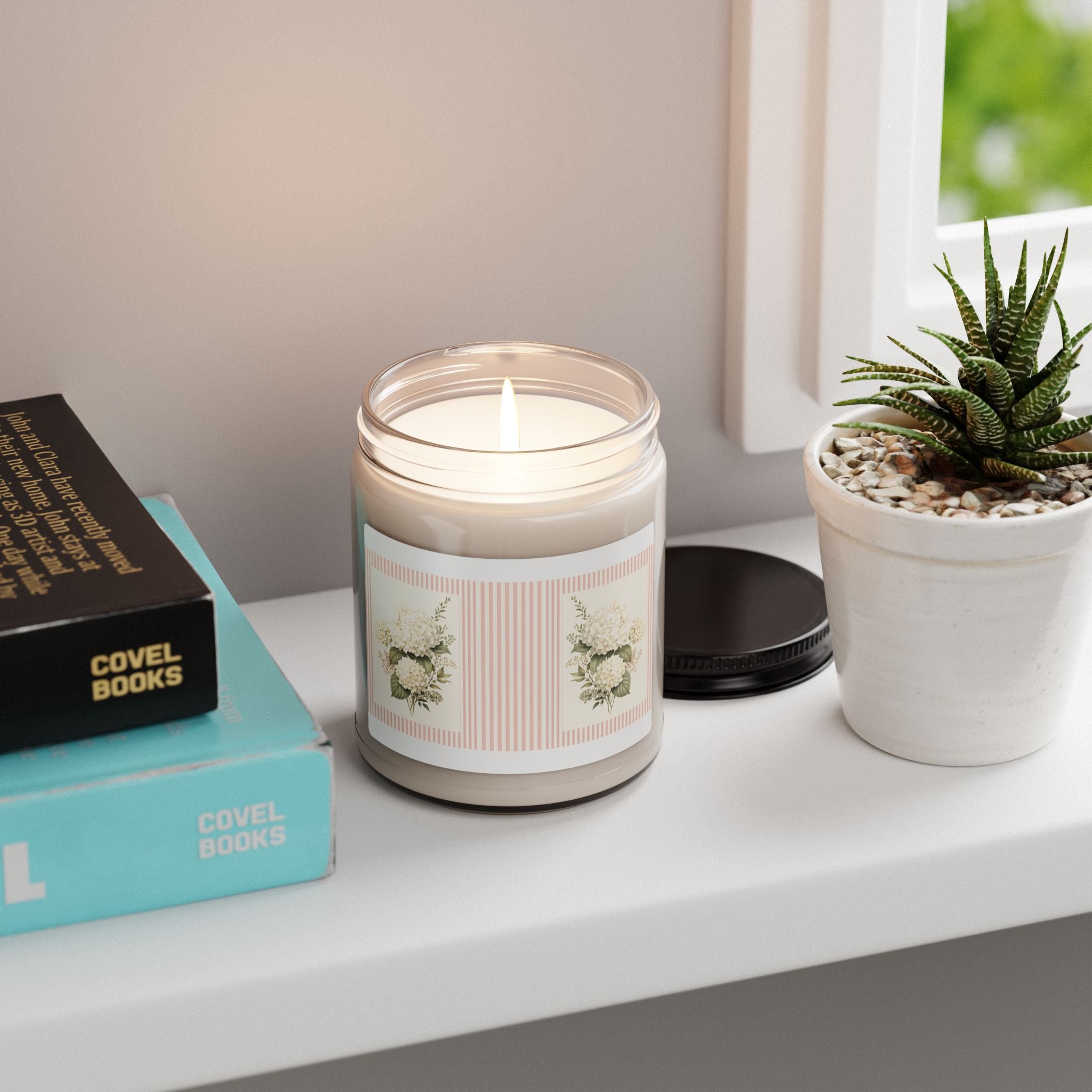 Hydrangea Vintage Soy Candle 9oz, Blue Floral Scented Jar Candle, Botanical Home Fragrance, Cottagecore Gift, Solen