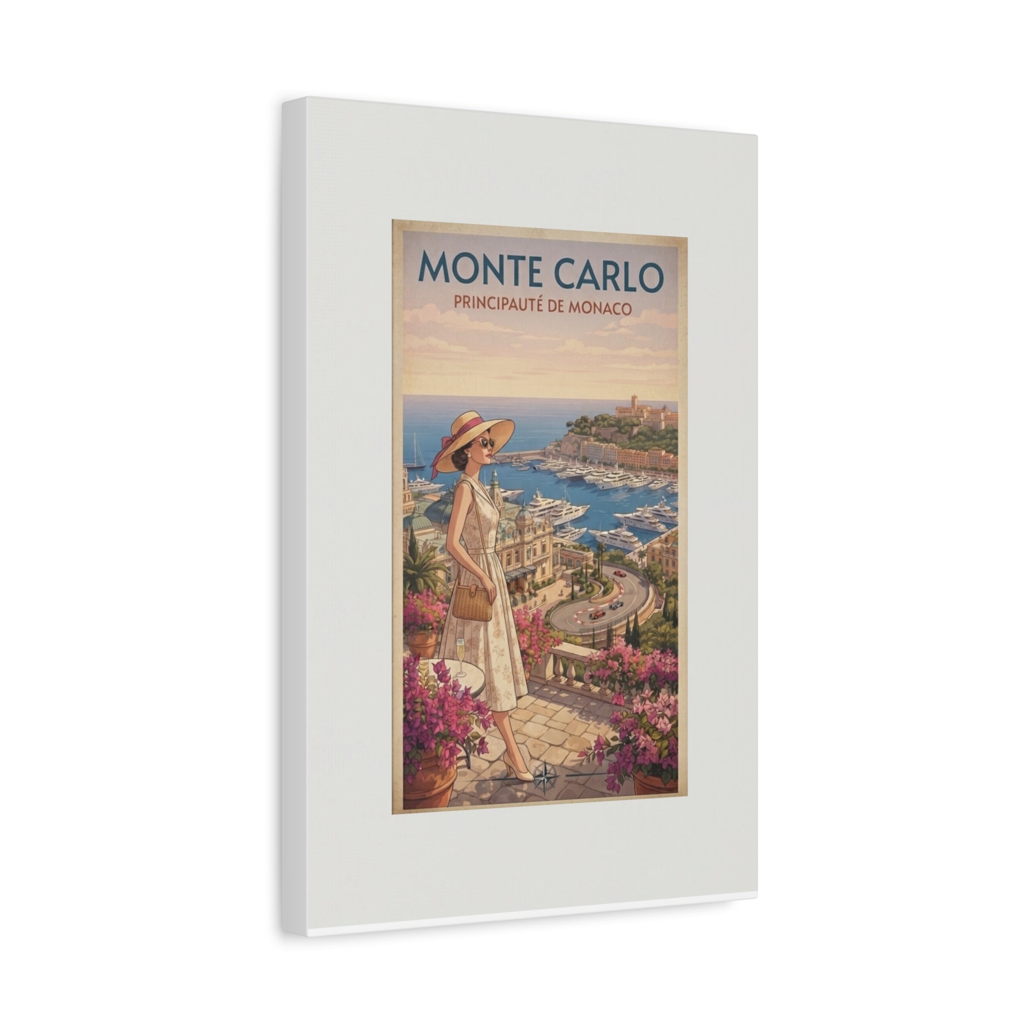 Monte Carlo Canvas Print, Vintage Monaco Travel Wall Art, French Riviera Decor, Retro Mid Century Coastal Canvas, Solen