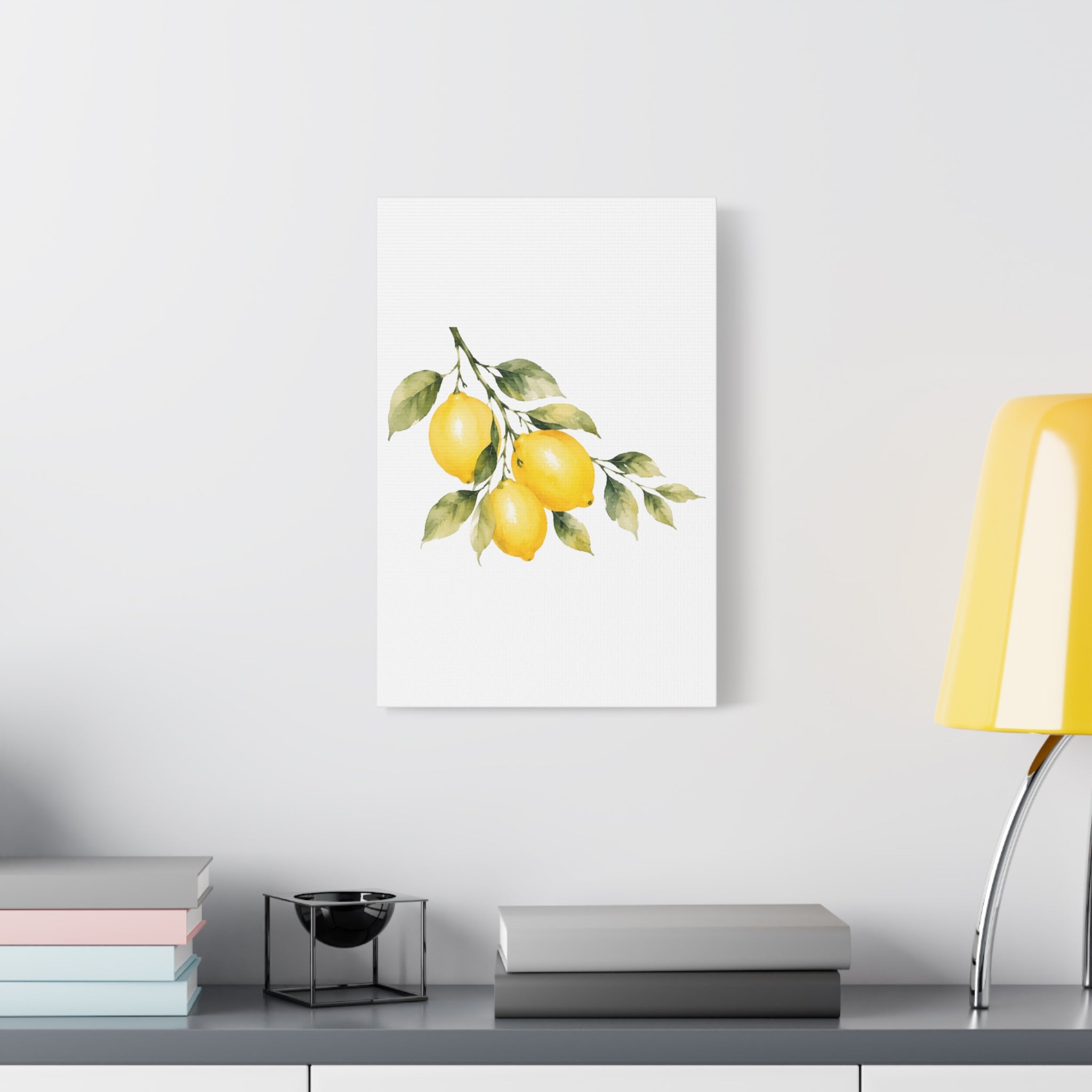 Lemon Branch Watercolor Canvas Print, Mediterranean Citrus Wall Art, Yellow Lemon Kitchen Decor, Golden Hour Botanical Art, Solen