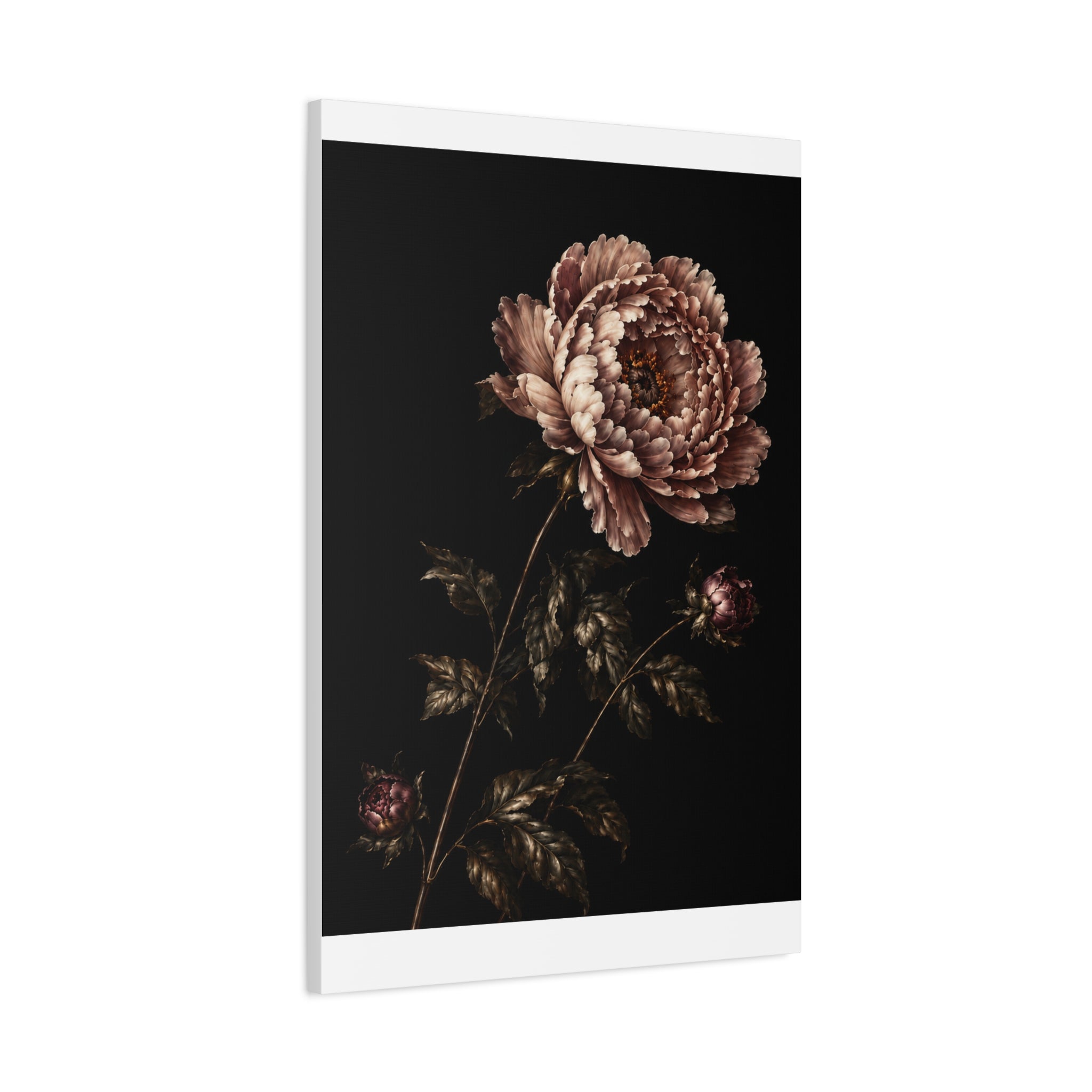 Blush Peony Canvas Wall Art, Velvet Botanical Print on Black, Romantic Floral Painting, Elegant Peony Wall Decor, Solen