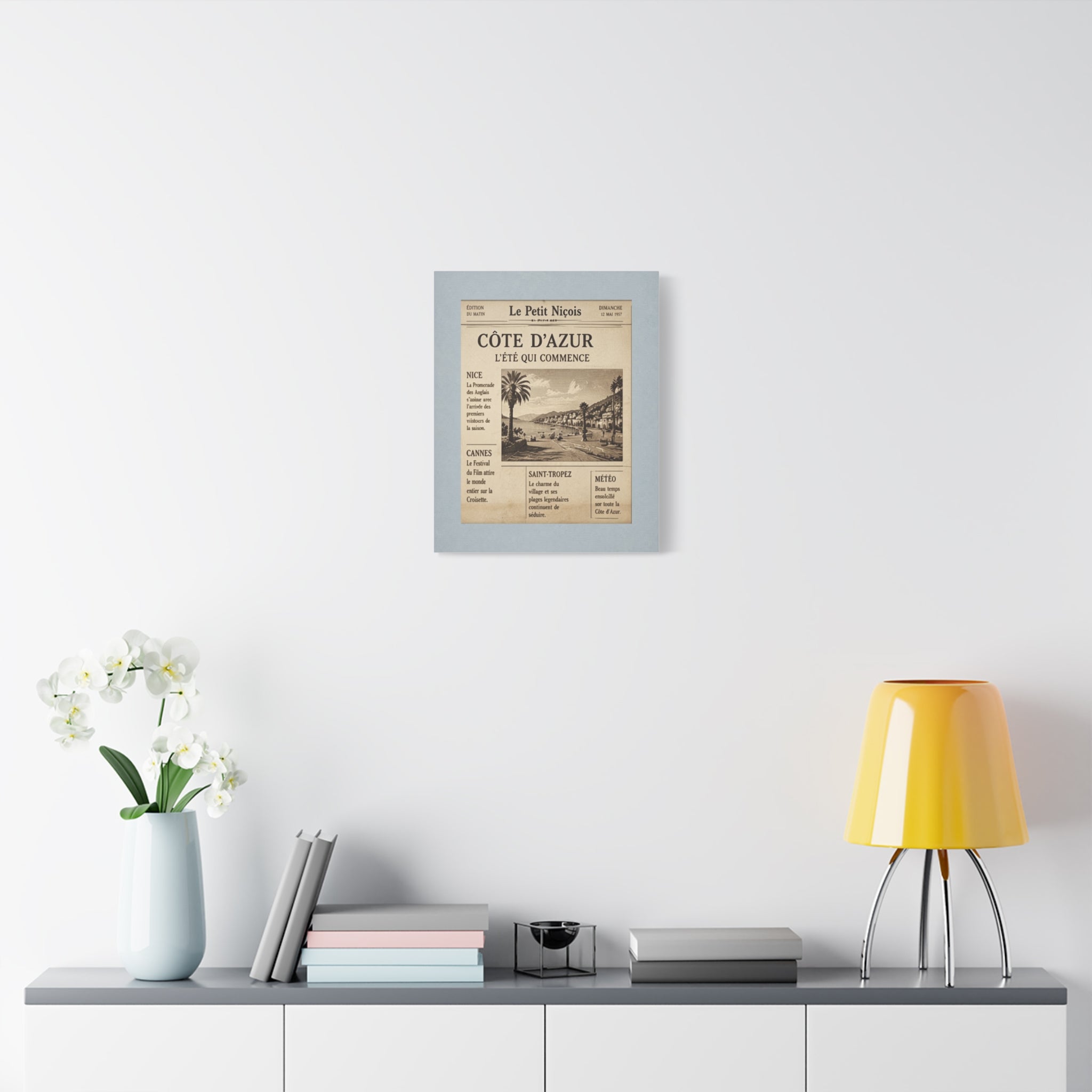 Côte d'Azur Vintage Newspaper Canvas, French Riviera Wall Art, Retro Collage Print, Provence Mid Century Decor, Solen