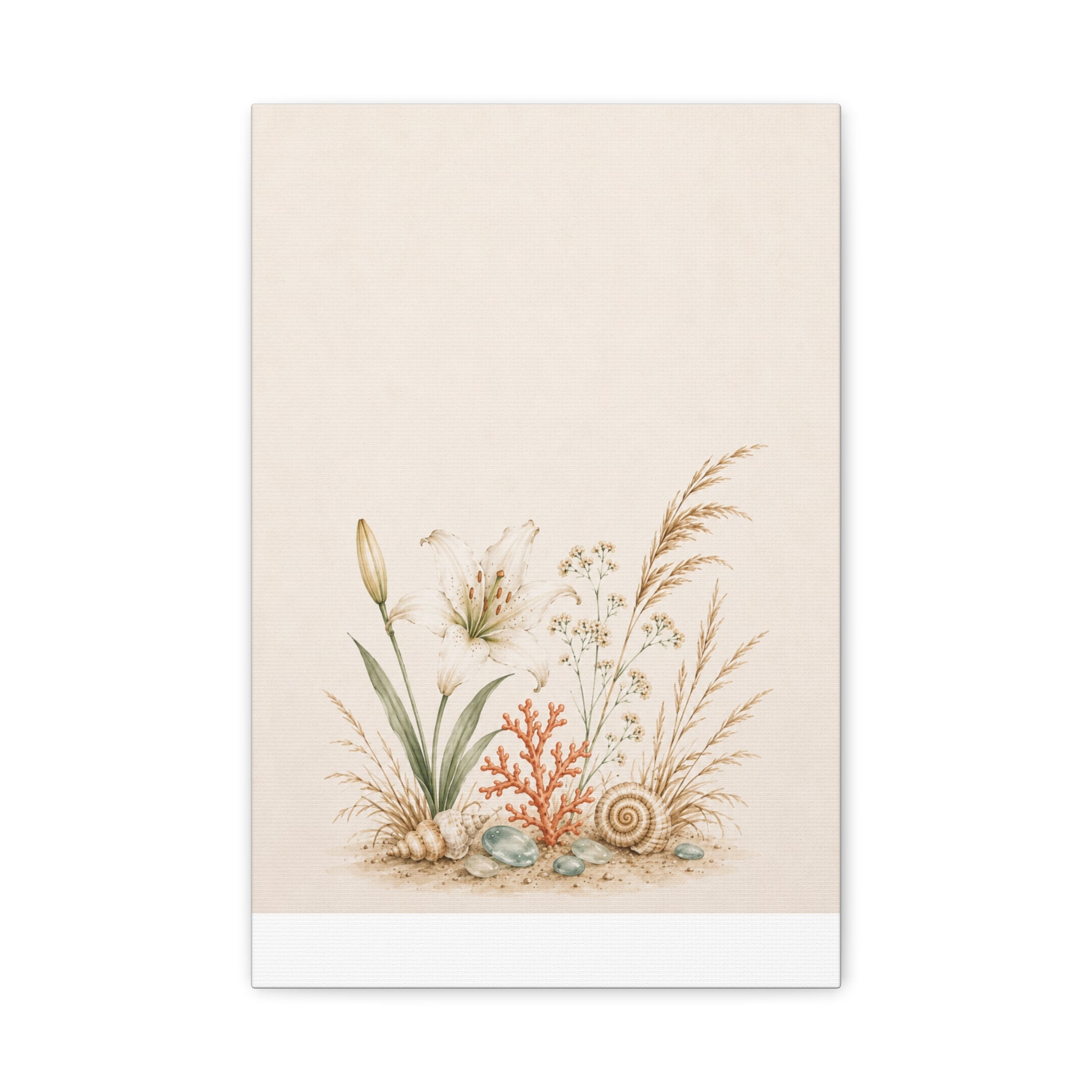 Coastal Meadow Canvas Wall Art, Botanical Seashell Print, Beach Cottage Decor, Neutral Coastal Living Room Art, Solen