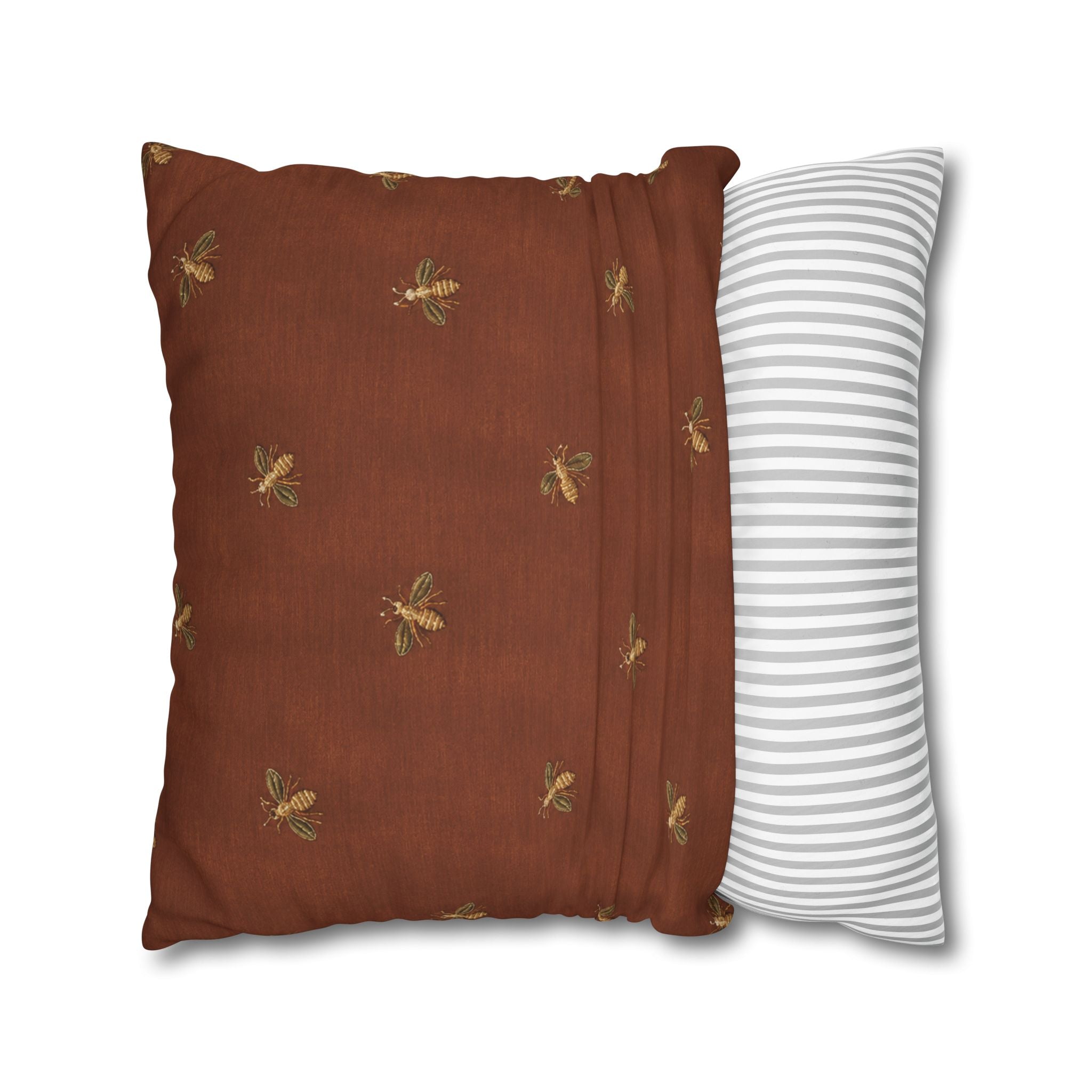 Bee Pattern Square Pillowcase — Rustic Rust Decorative Throw Pillow Cover