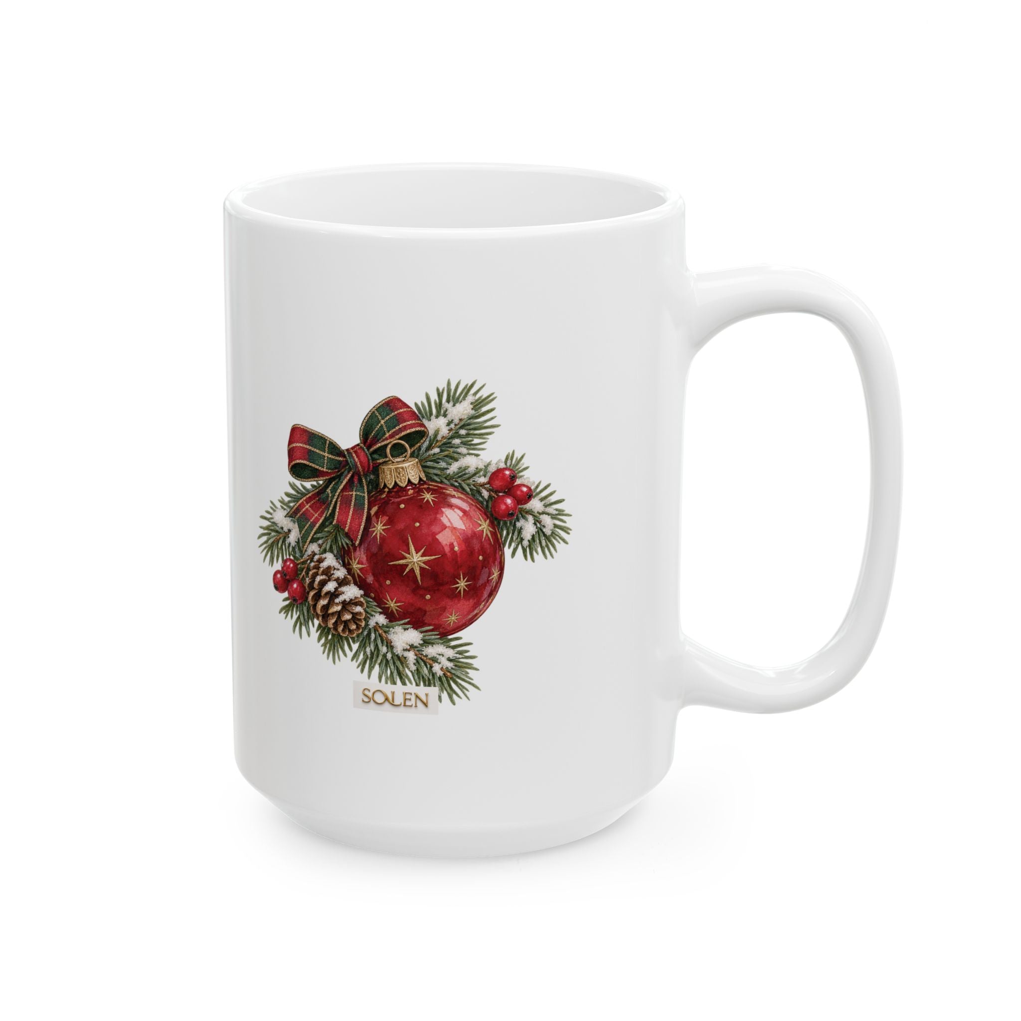 Christmas Reindeer & Wreath Ceramic Mug – Festive Holiday Coffee Cup (11oz, 15oz)