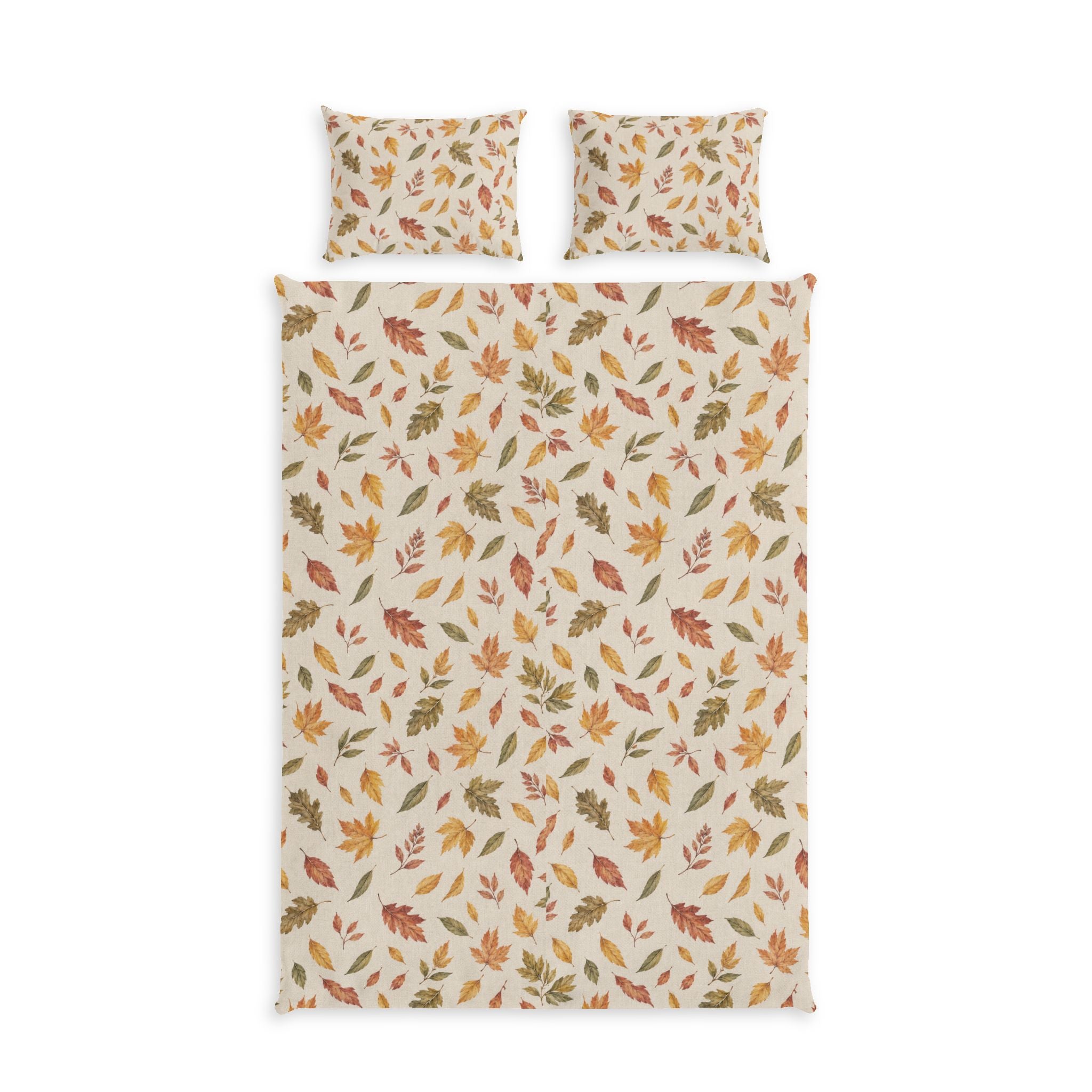 Autumn Leaves Duvet Cover Set, Fall Bedding with Pillowcases, Rustic Botanical Bedroom Decor,©SOLEN