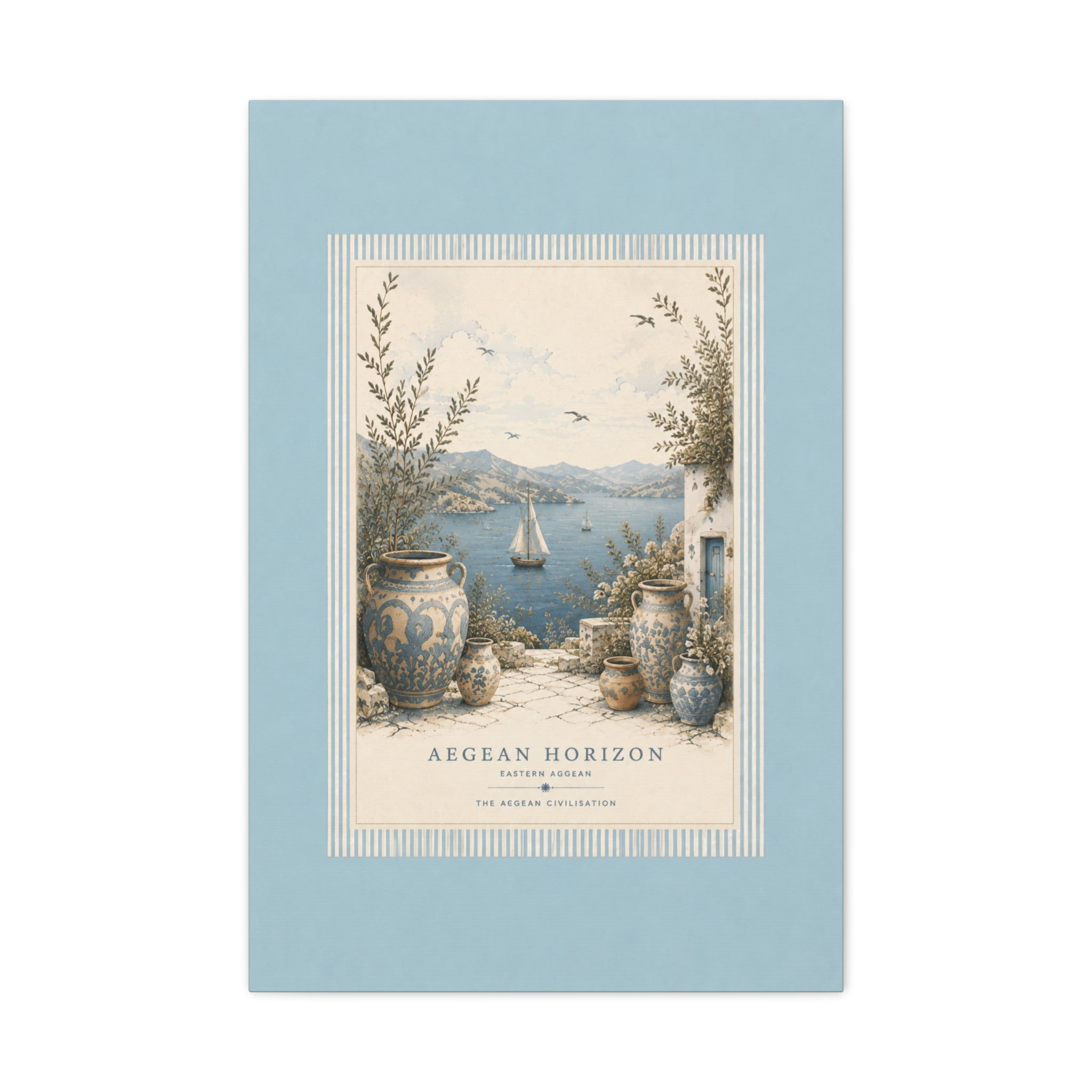 Eastern Aegean Coastal Illustration - Blue Ceramic Vase Art Decor - Mediterranean Coastal Wall Art - Solen