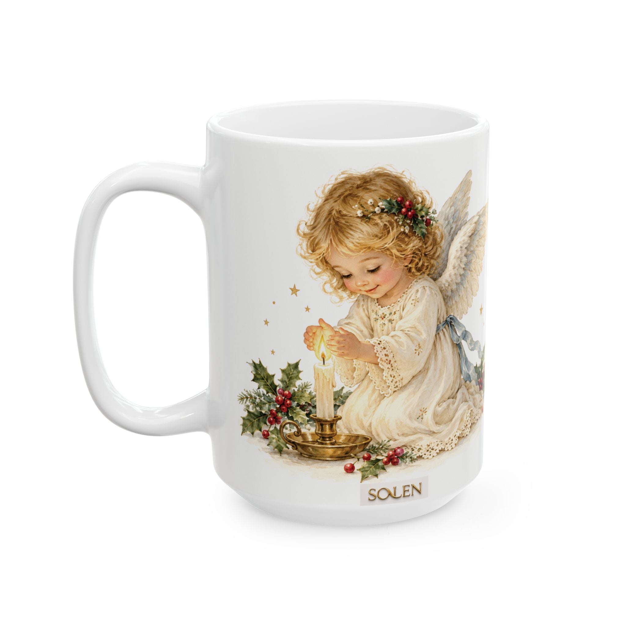 Angel Christmas Mug — Vintage Angel with Holly 11oz/15oz Ceramic Mug
