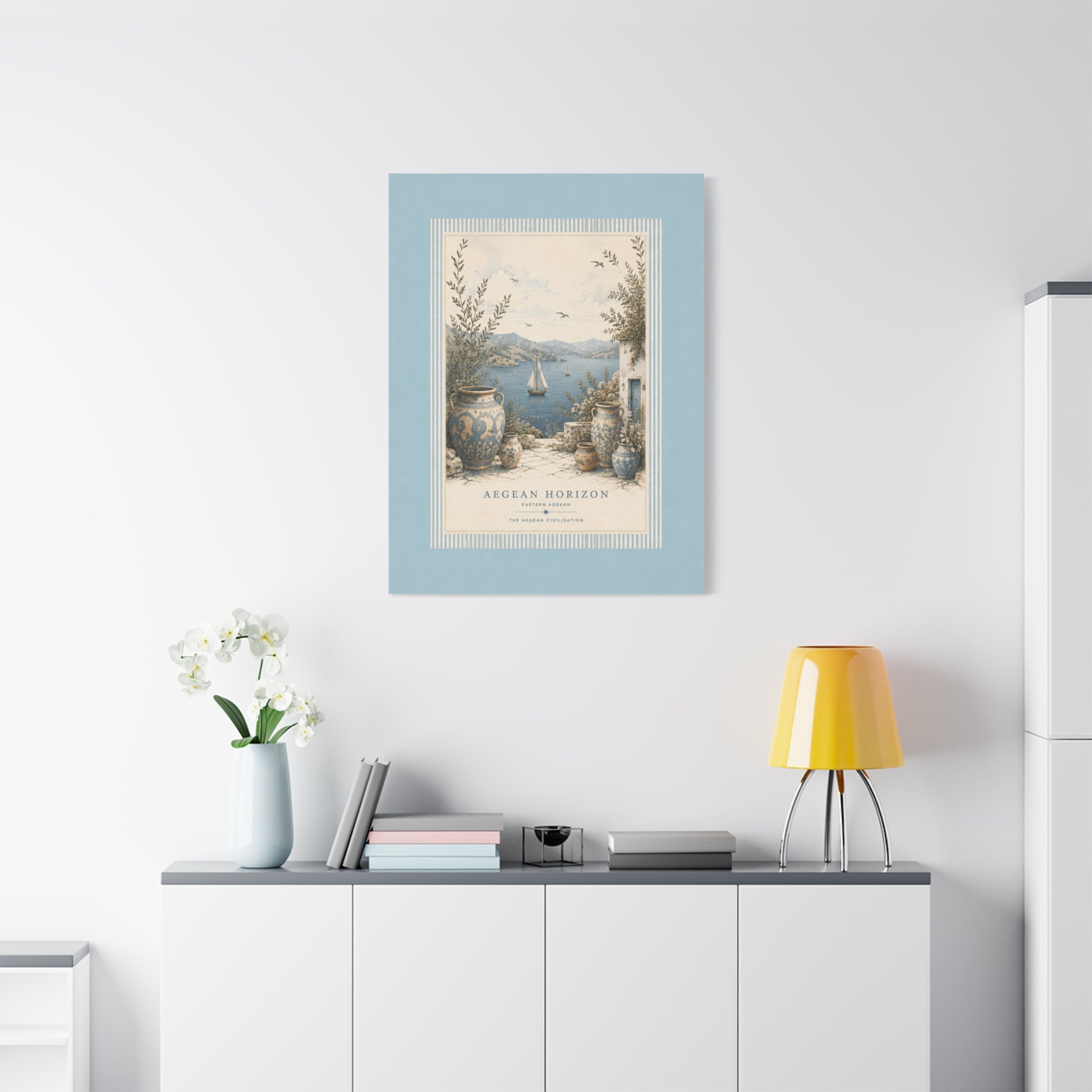 Eastern Aegean Coastal Illustration - Blue Ceramic Vase Art Decor - Mediterranean Coastal Wall Art - Solen