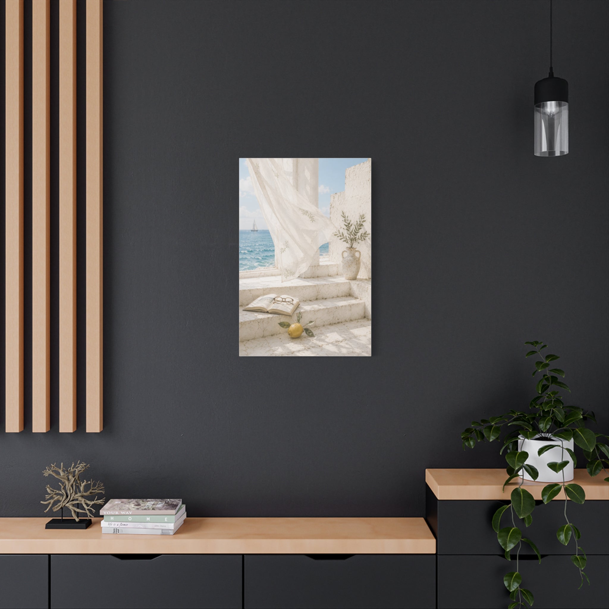 Mediterranean Coastal Wall Art, Seaside Summer Print, Blue Ocean & Lemon Art, Mediterranean Home Decor, Coastal Wall Decor, Solen