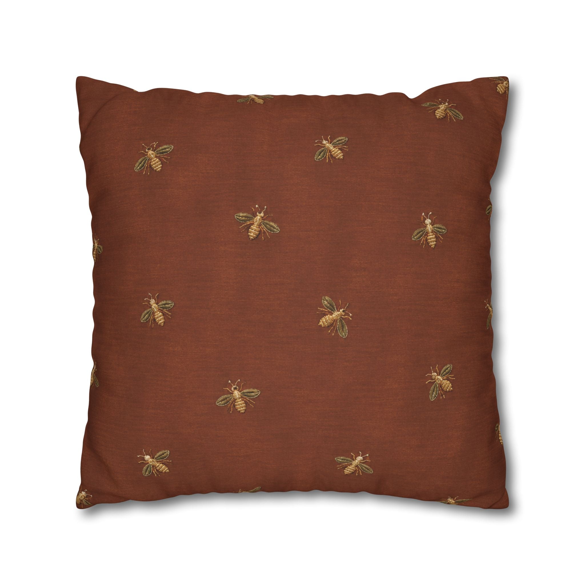 Bee Pattern Square Pillowcase — Rustic Rust Decorative Throw Pillow Cover